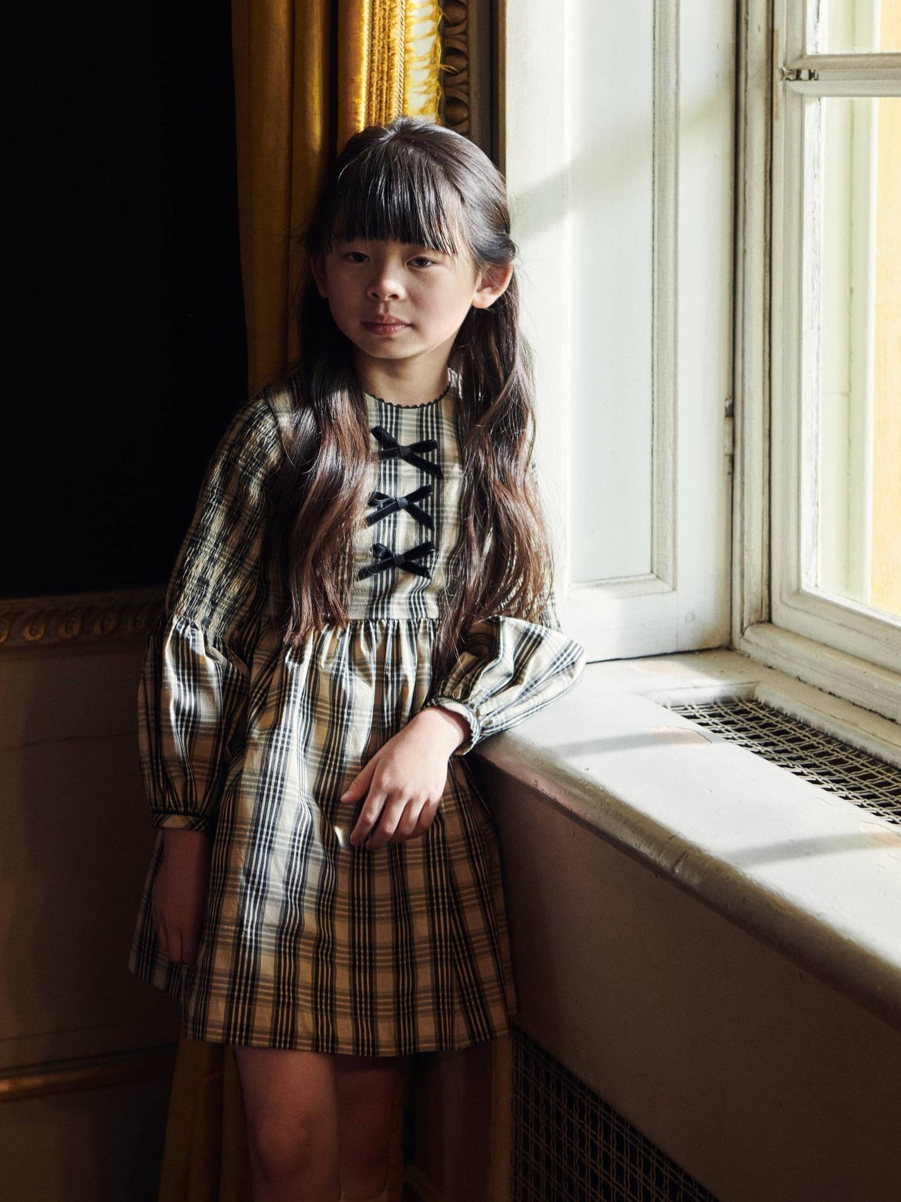 Sand Check Claudette Girl Dress