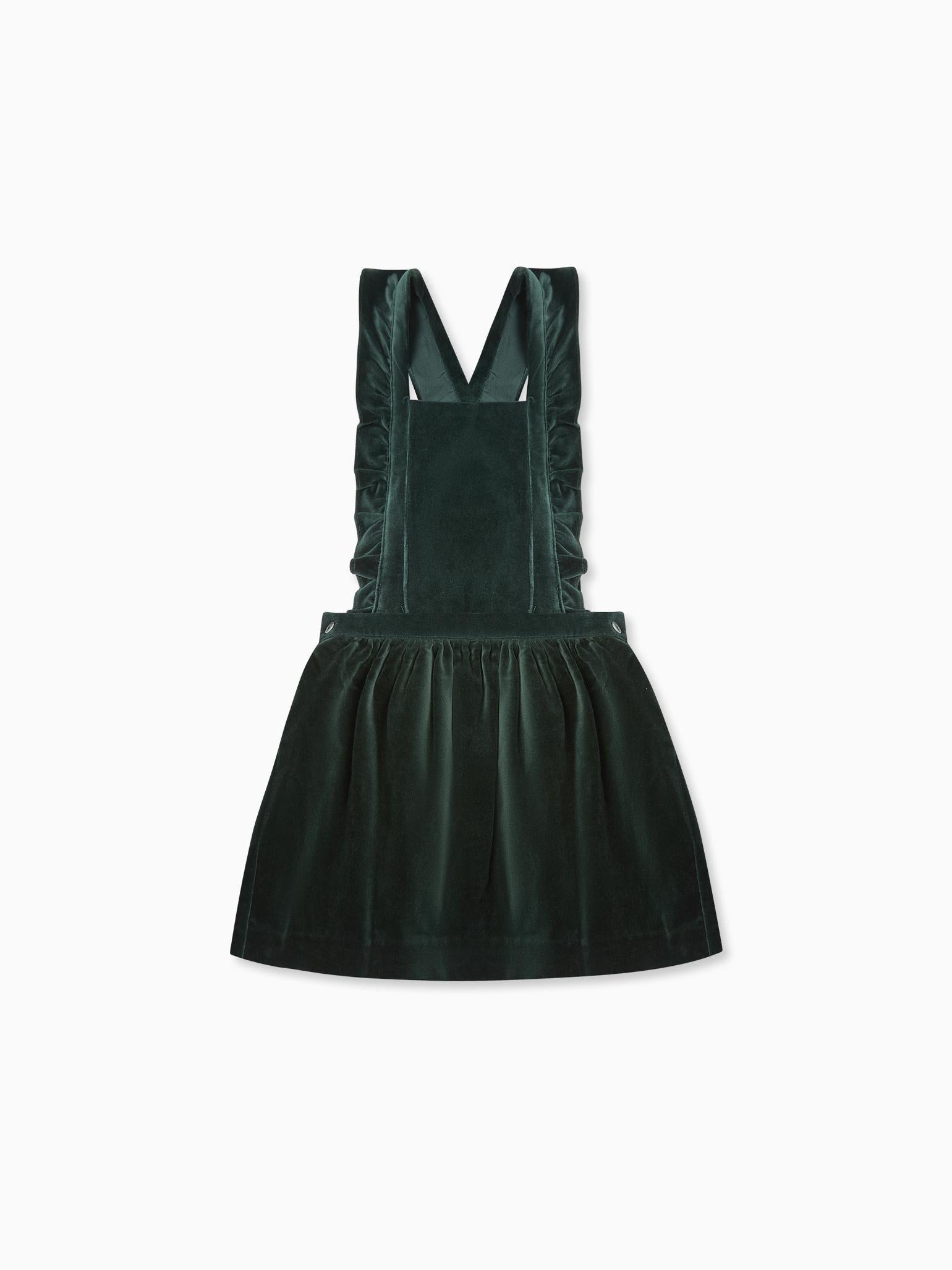 Dark Green Cora Velvet Girl Pinafore Skirt