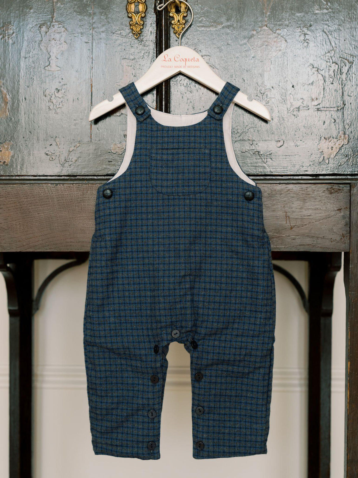 Blue Check Coroza Baby Dungarees