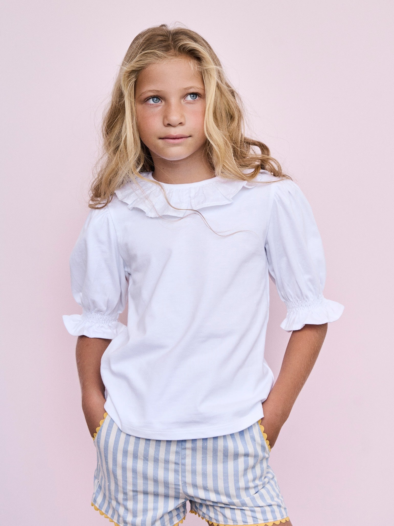 Blue Stripe Miranda Cotton Girl Shorts