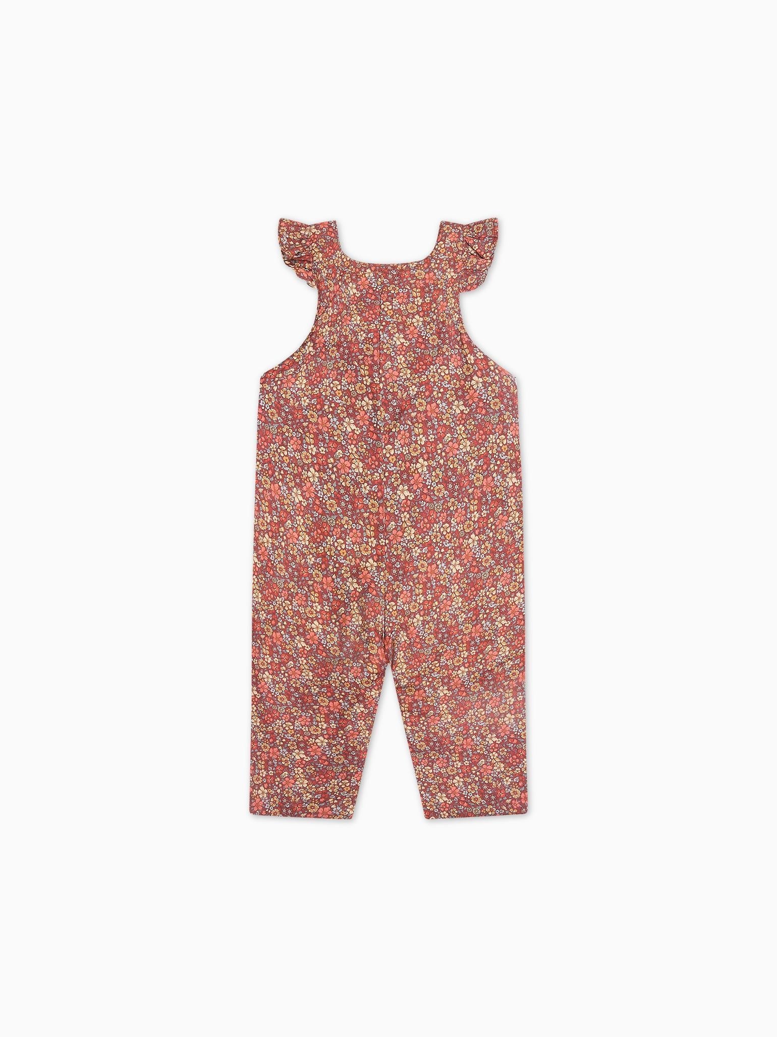 Terracotta Floral Delphina Baby Girl Dungarees