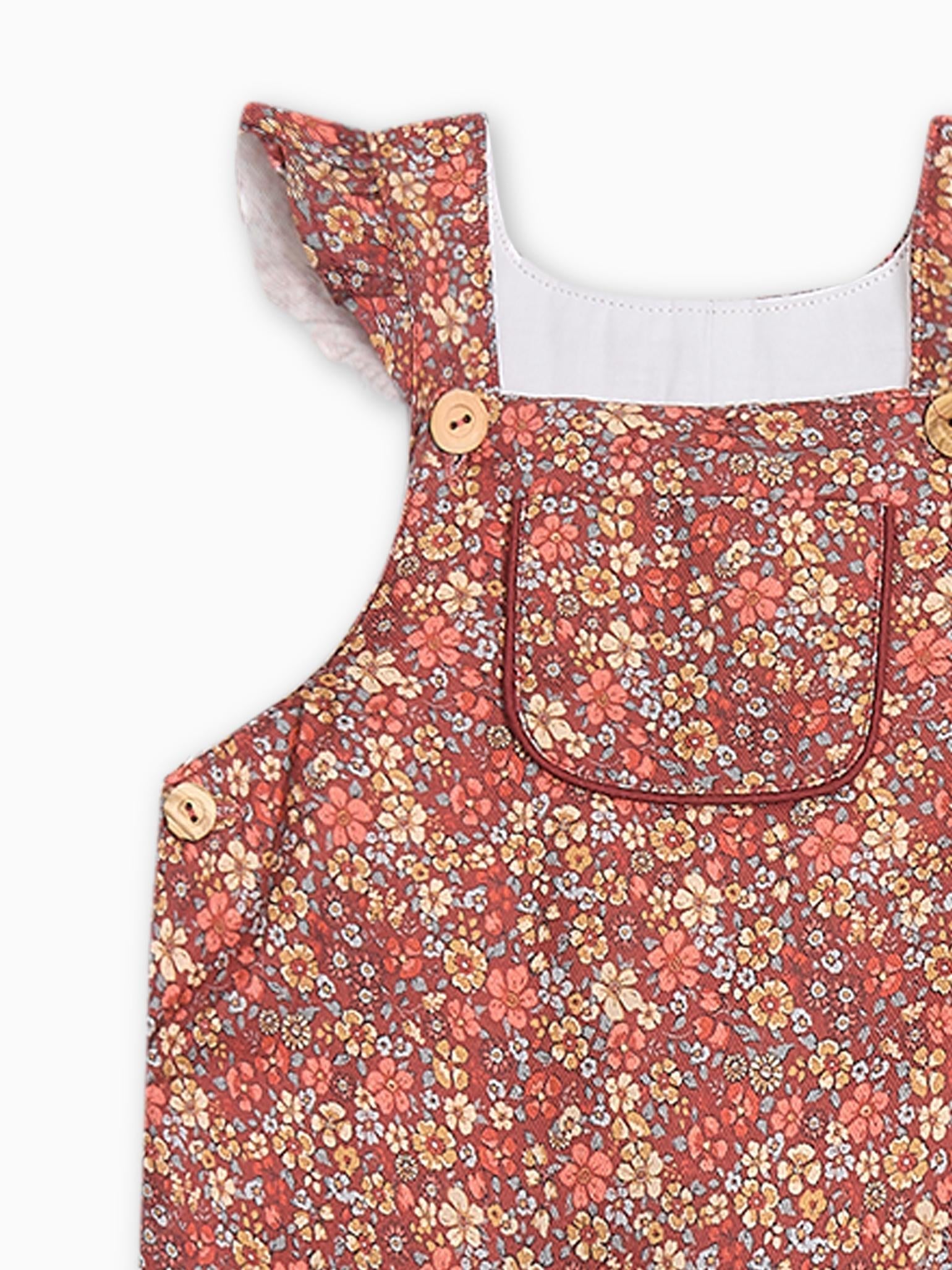 Terracotta Floral Delphina Baby Girl Dungarees