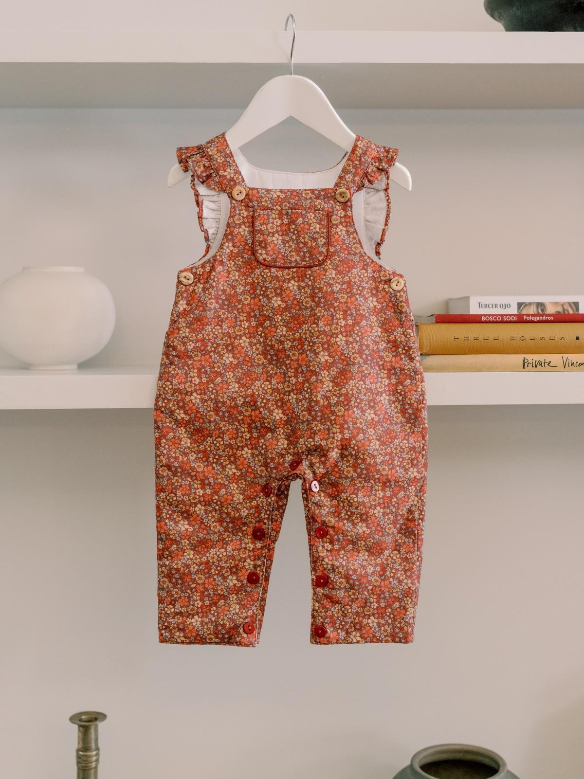 Terracotta Floral Delphina Baby Girl Dungarees
