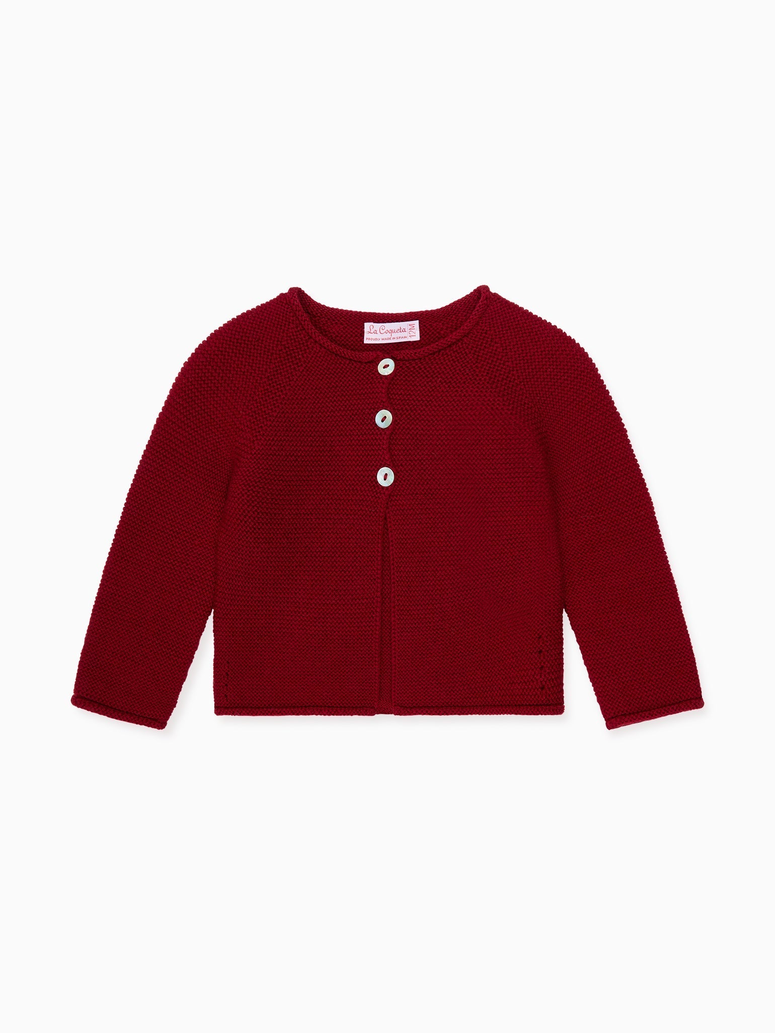 Burgundy Denia Merino Baby Cardigan | La Coqueta Kids UK
