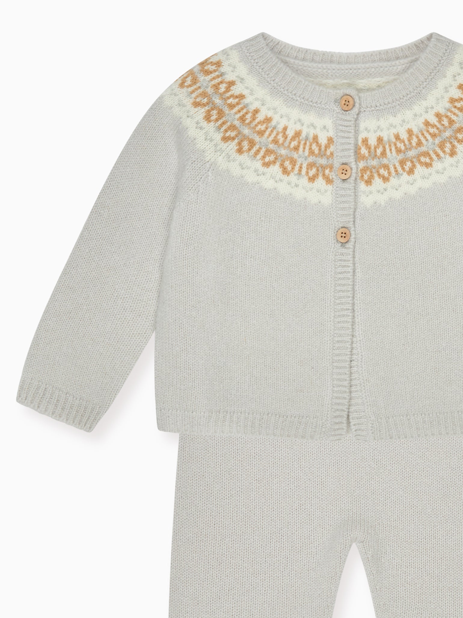 Soft Grey Dulce Cashmere Fair Isle Baby Knitted Set