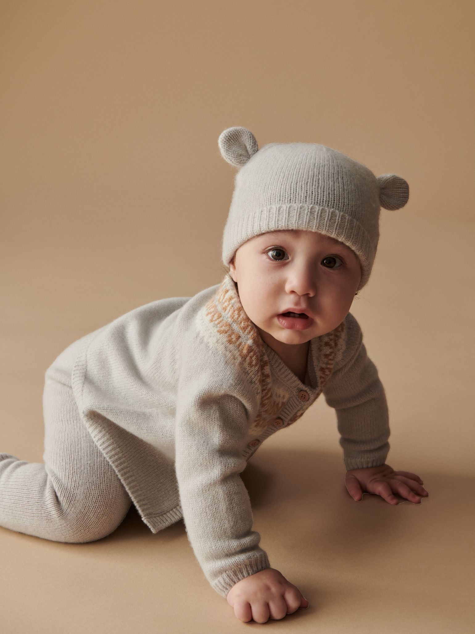 Soft Grey Dulce Cashmere Fair Isle Baby Knitted Set