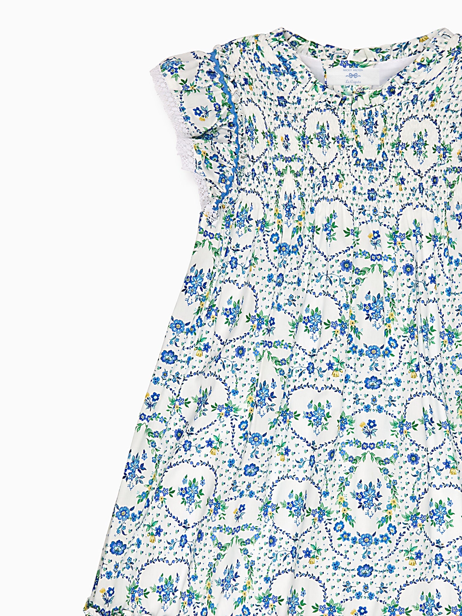 Nicky Hilton x La Coqueta Blue Bow Floral Lily-Grace Girl Empire Dress