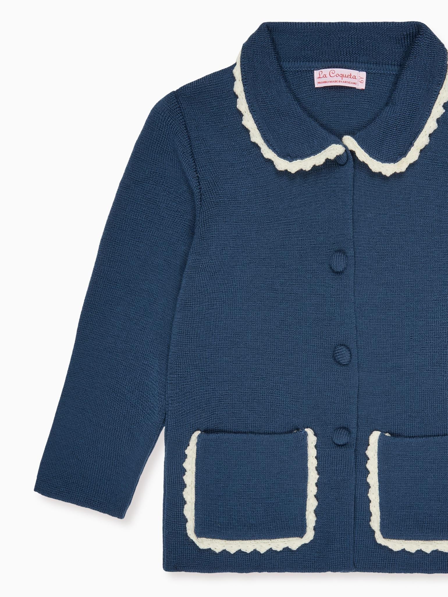 Petrol Blue Eldora Merino Girl Cardigan