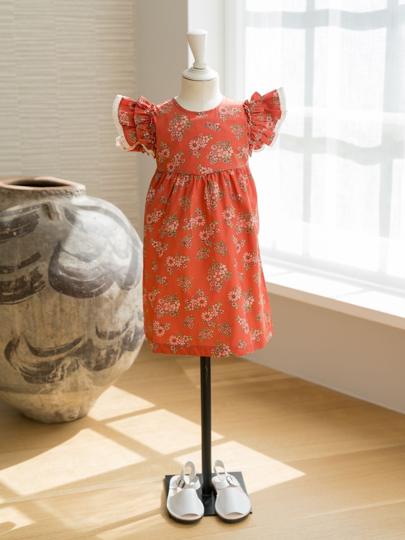 Red Floral Elsie Girl Empire Dress