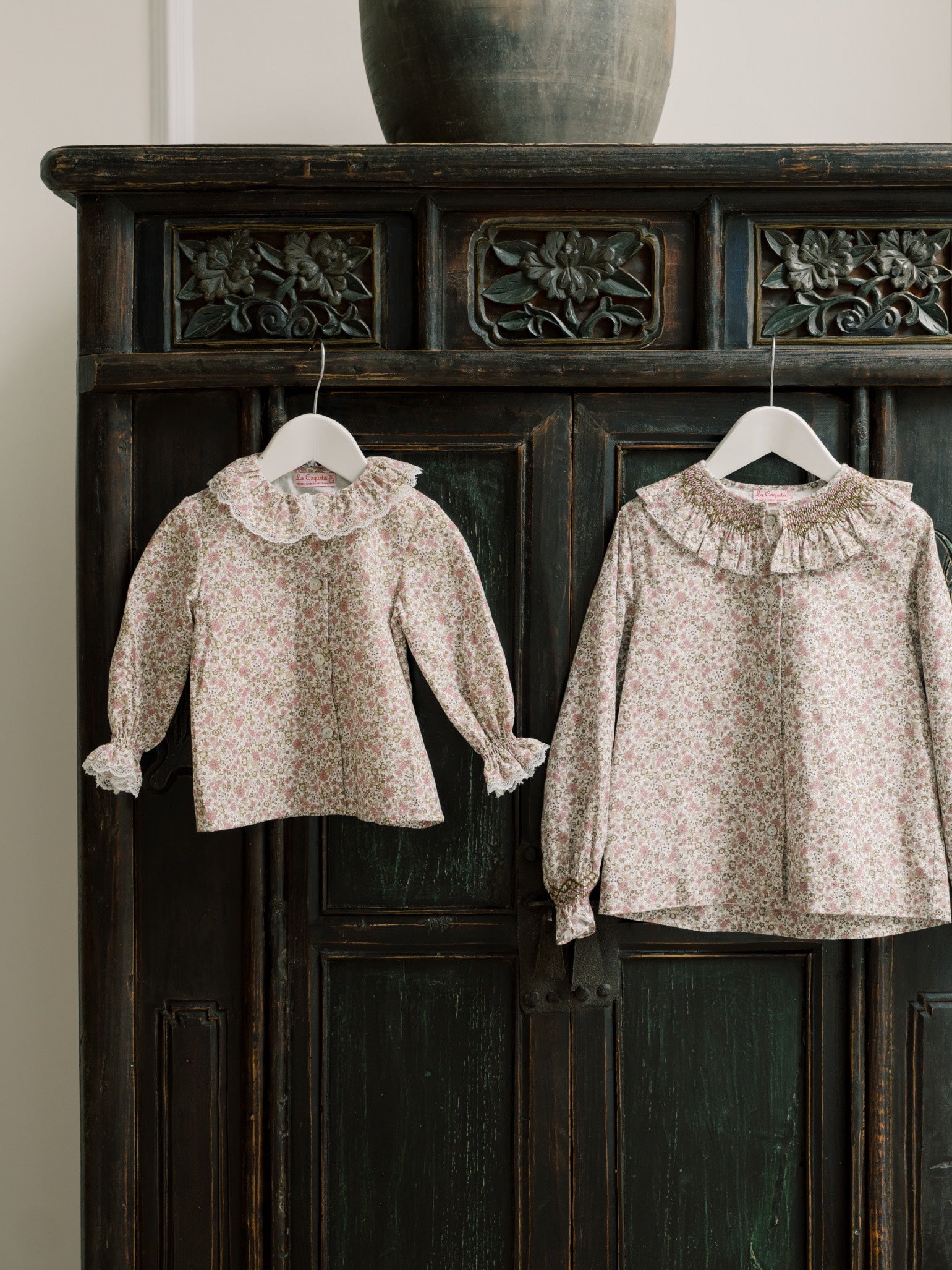 Pink Floral Emanuela Long Sleeve Hand-Smocked Girl Shirt