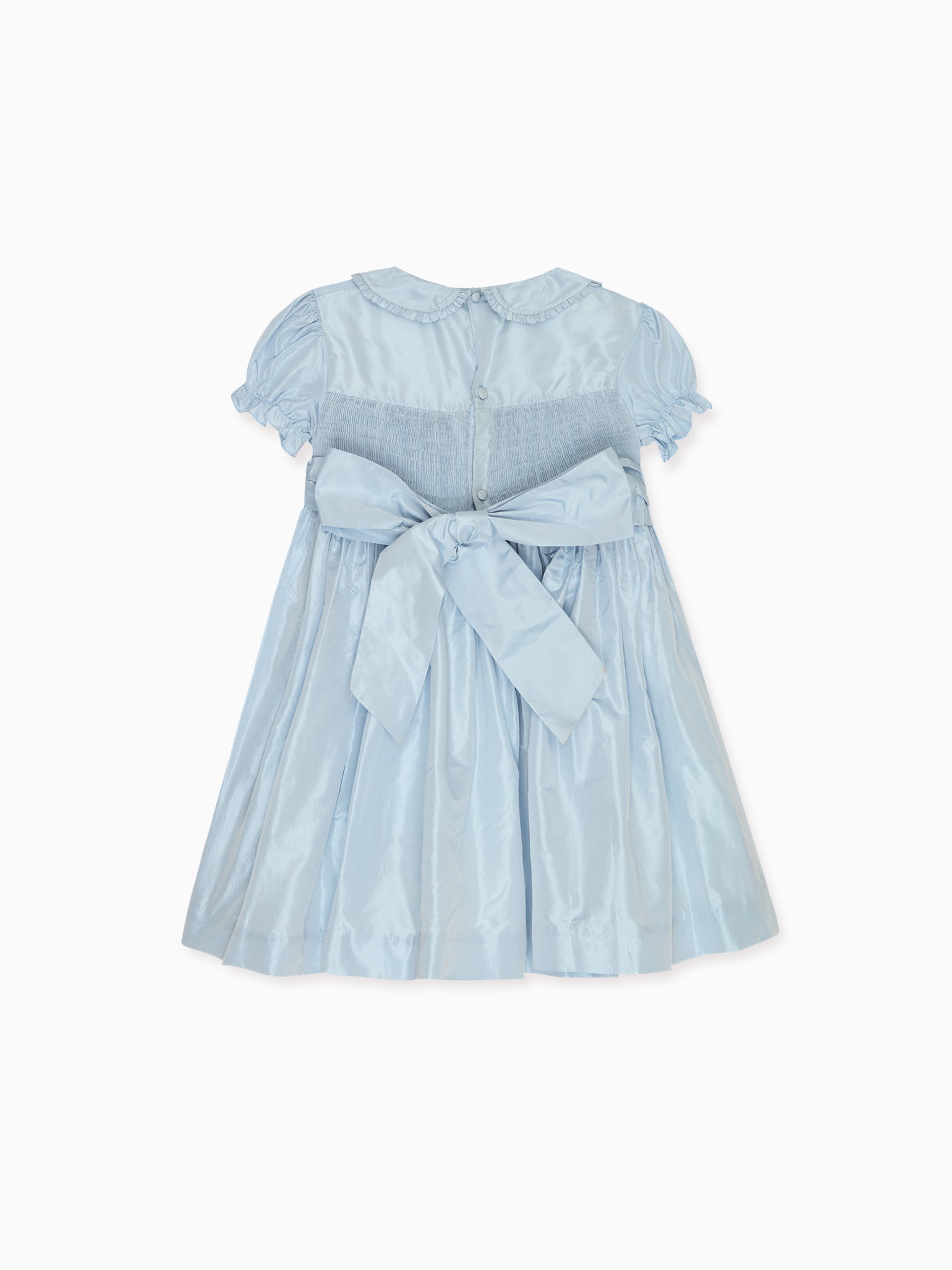 Light Blue Eva Silk Ceremony Girl Hand-Smocked Dress