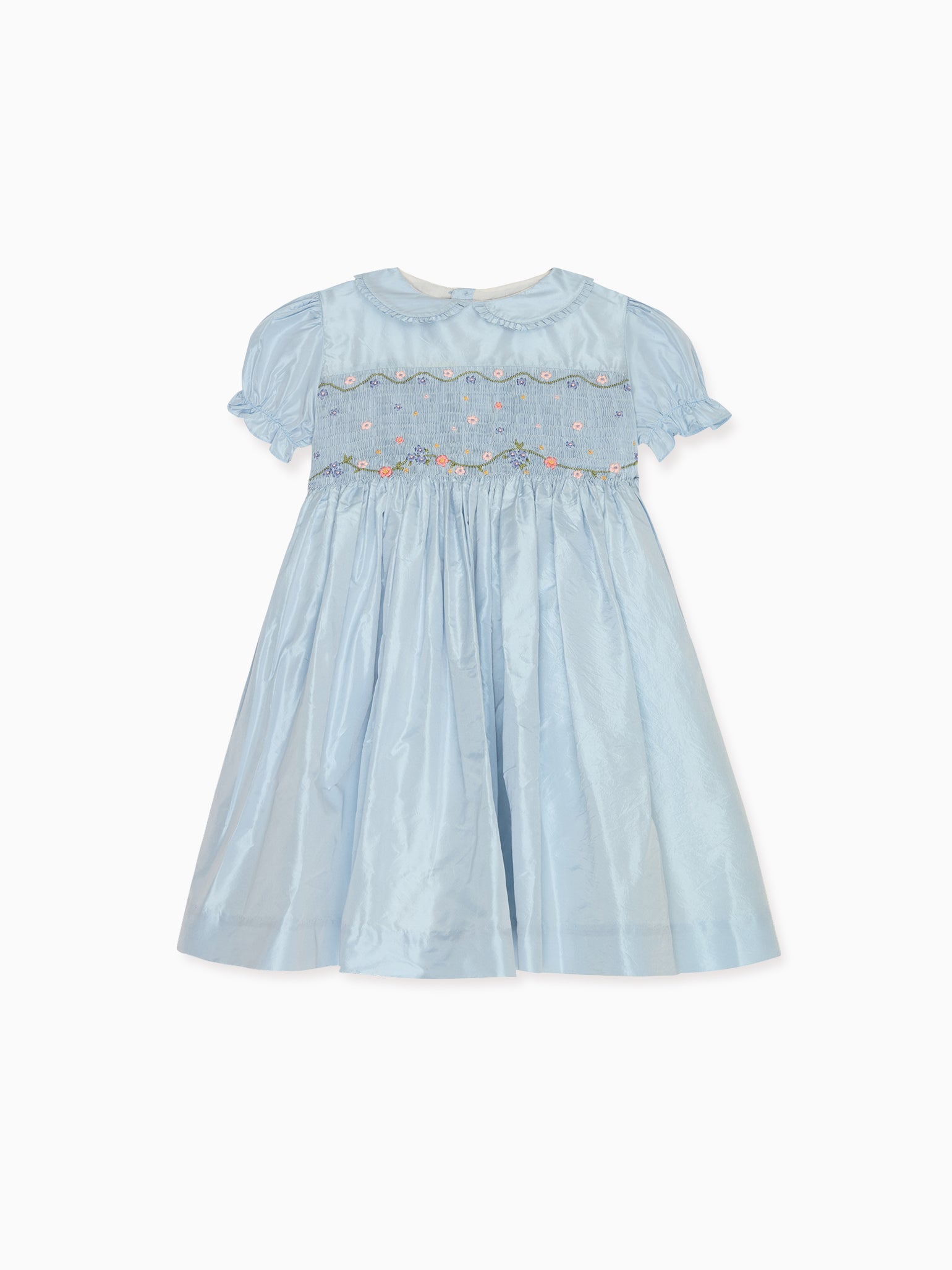blue ceremony child dress La Coqueta Kids - Light Blue Eva Silk Ceremony Girl Hand-Smocked Dress