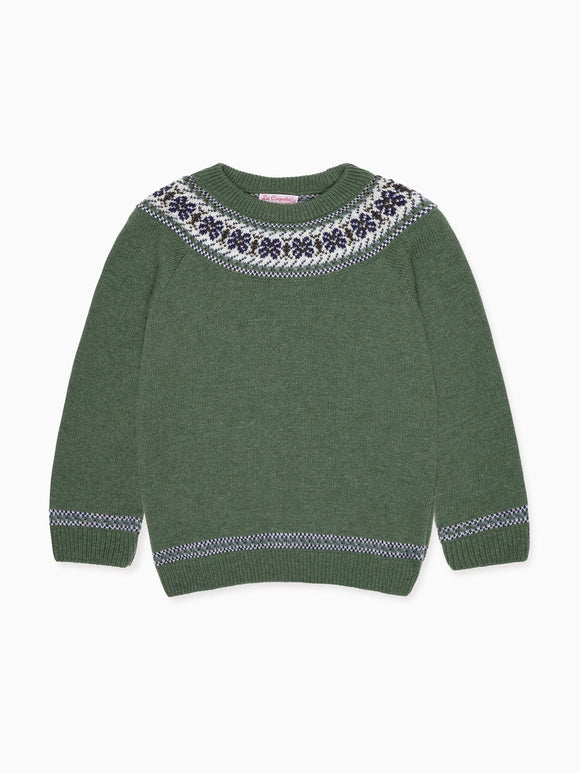 Olive Fair Isle Merino Kids Jumper