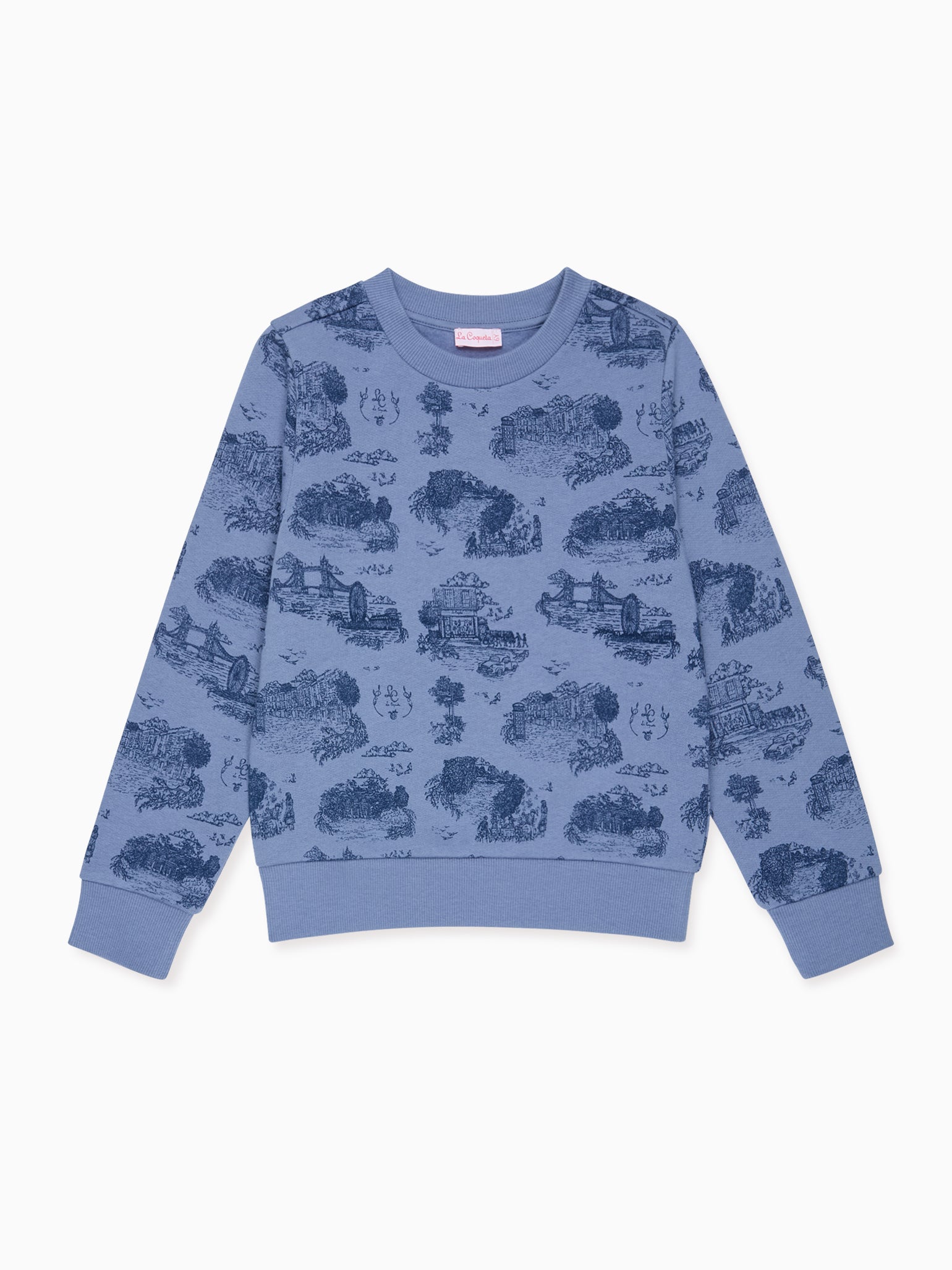 Blue Toile De Jouy Filia Long Sleeve Girl Sweatshirt