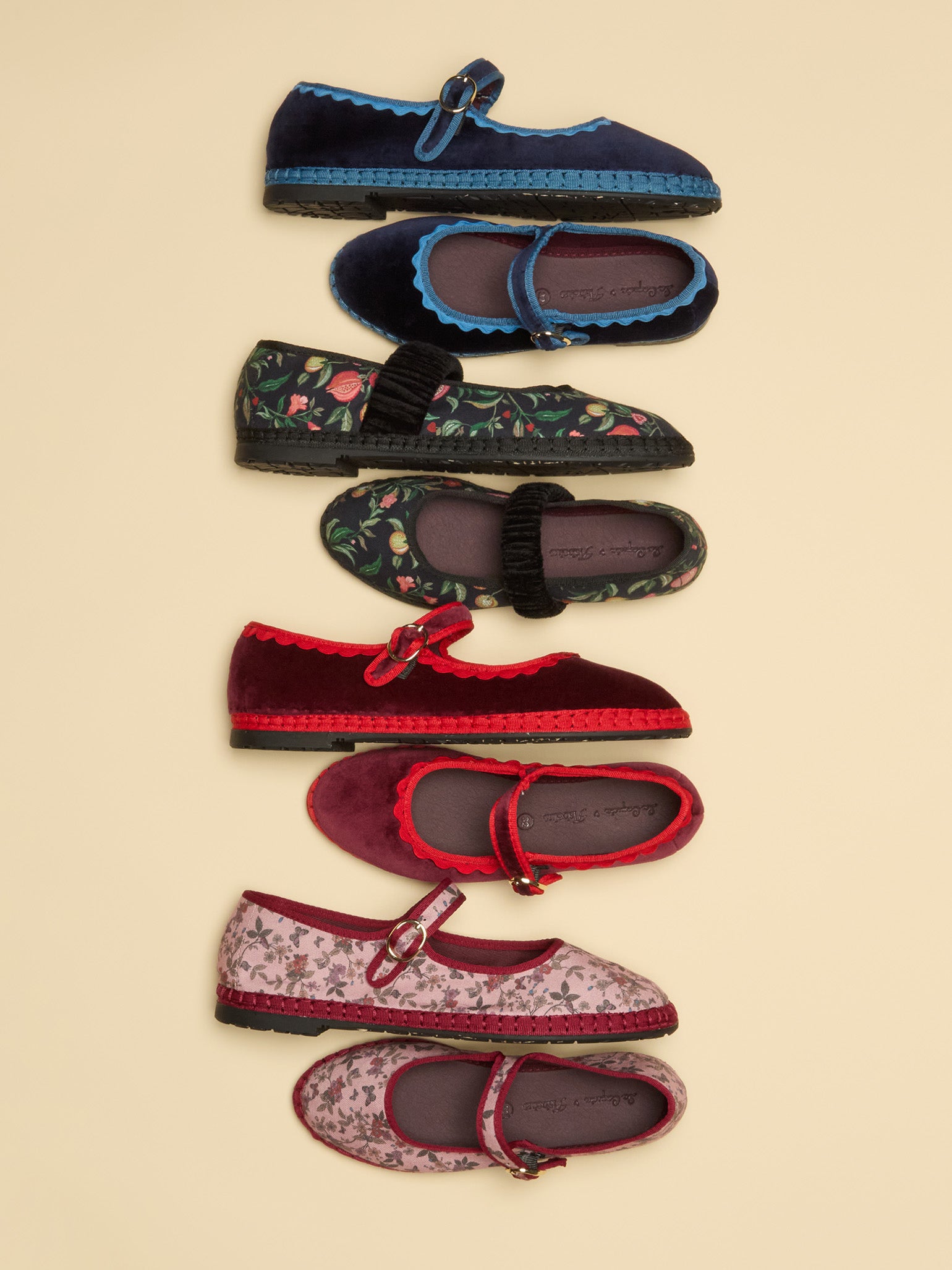 Flabelus x La Coqueta Girl Burgundy Velvet Girl Mary Jane Shoes