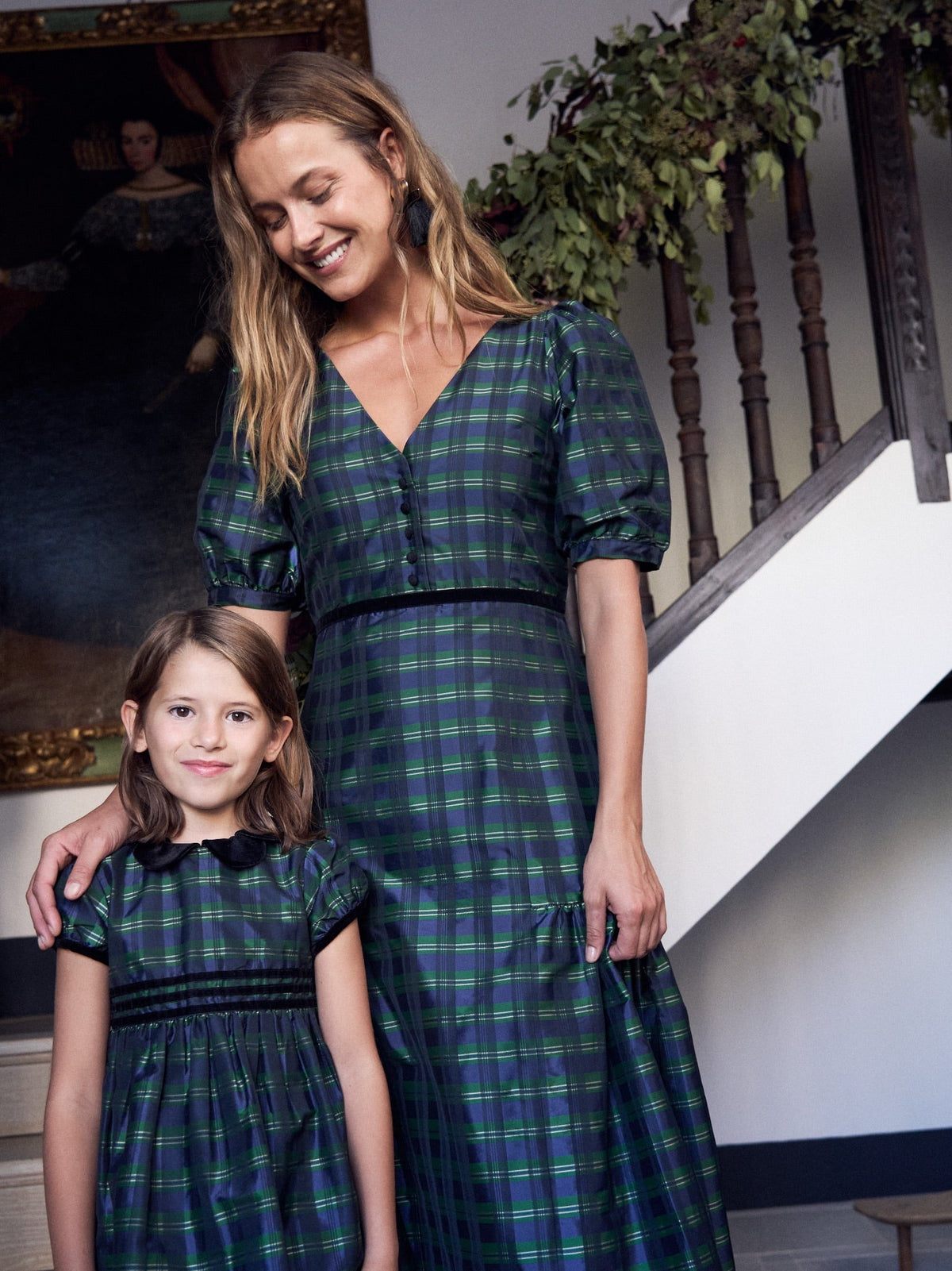 Navy Check Valentina Taffeta Girl Dress