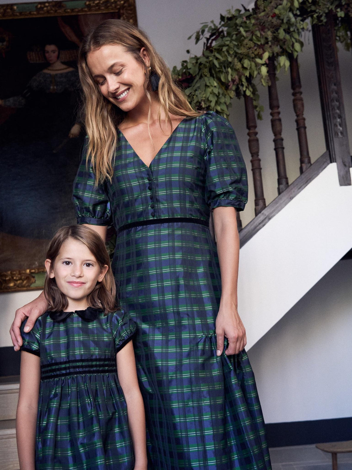 Navy Check Flavia Taffeta Womens Long Dress