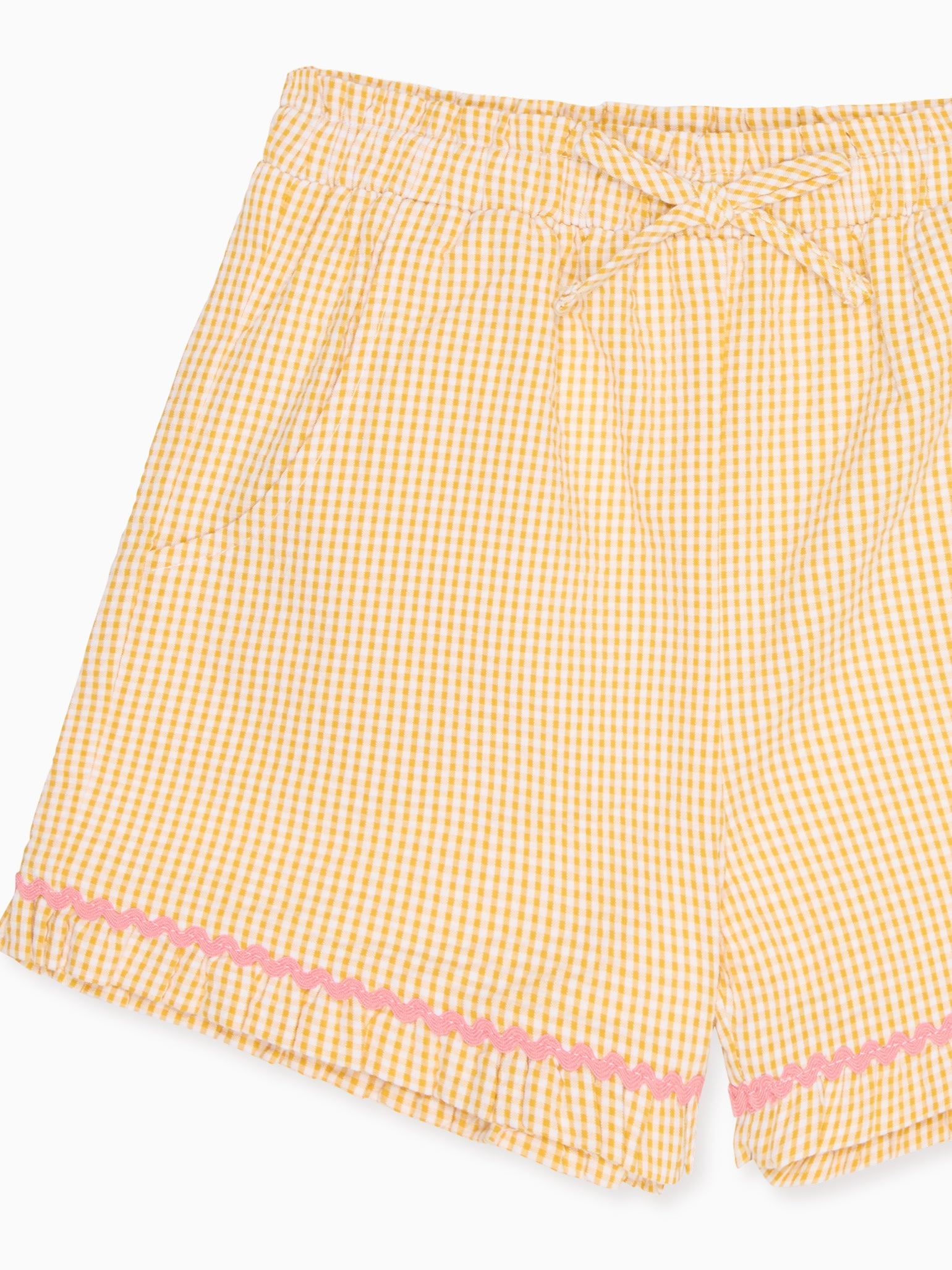 Yellow Gingham Flores Cotton Girl Shorts