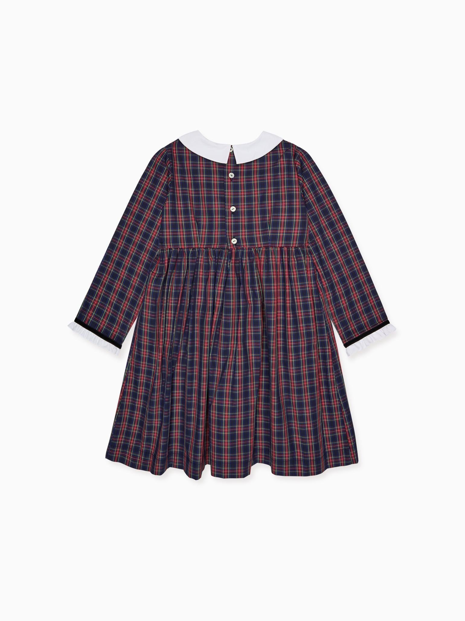 Navy Tartan Florinda Girl Empire Dress