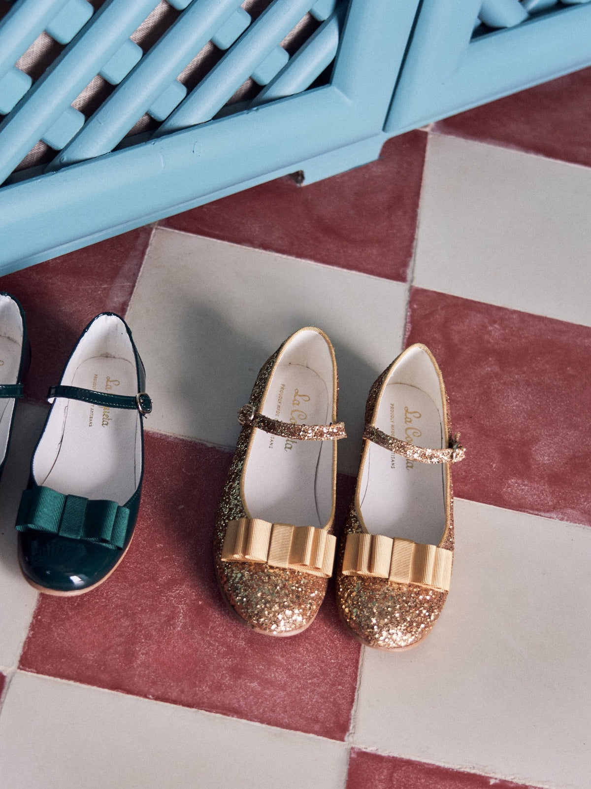 Glitter Gold Leather Girl Bow Mary Jane Shoes