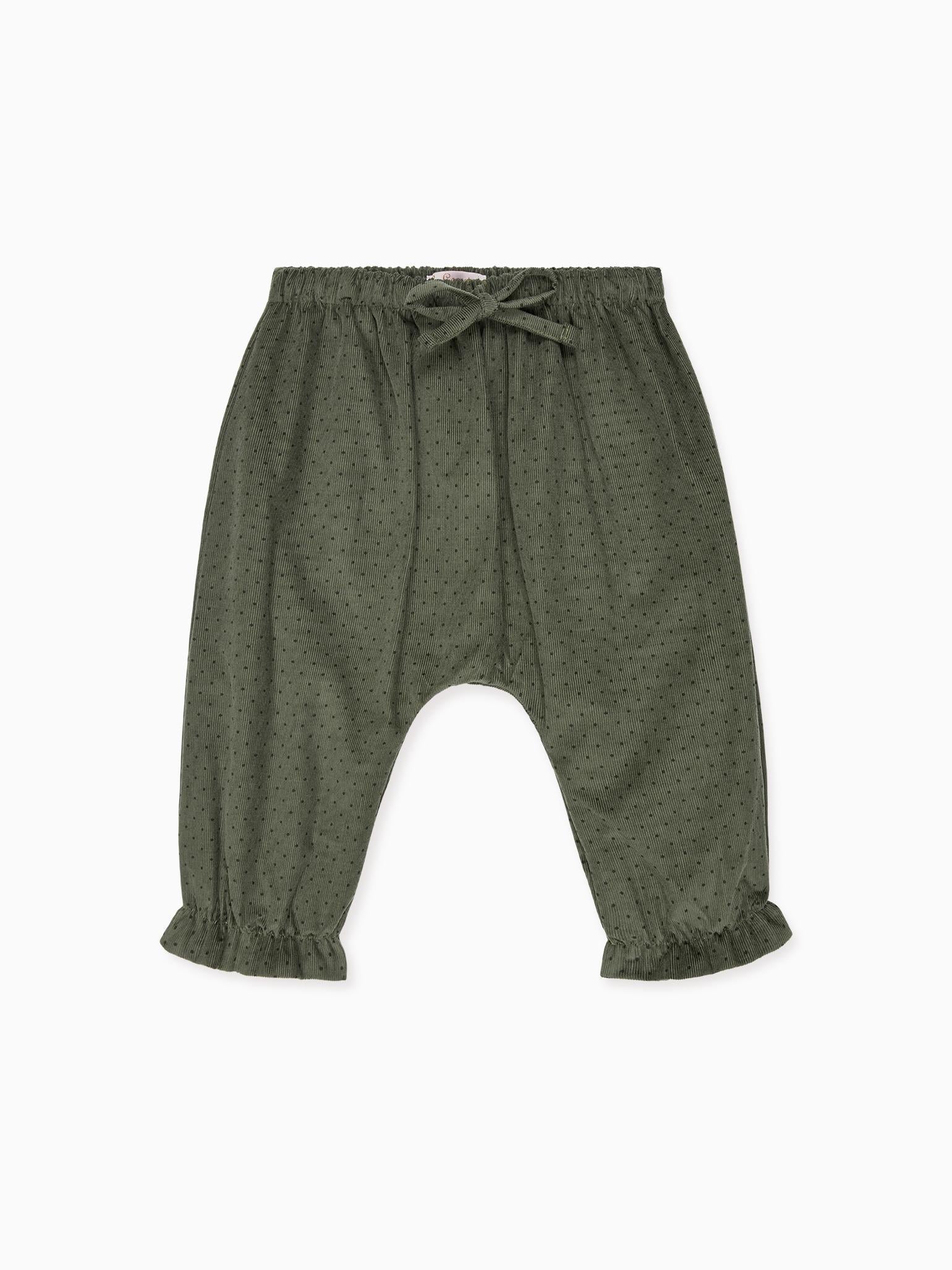 Olive Polka Dot Forna Corduroy Baby Girl Trousers