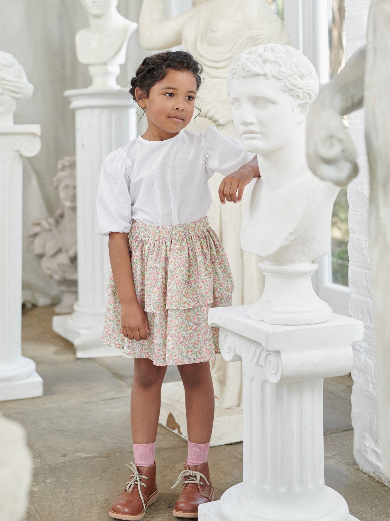 Pink Floral Ninah Girl Cotton Skirt