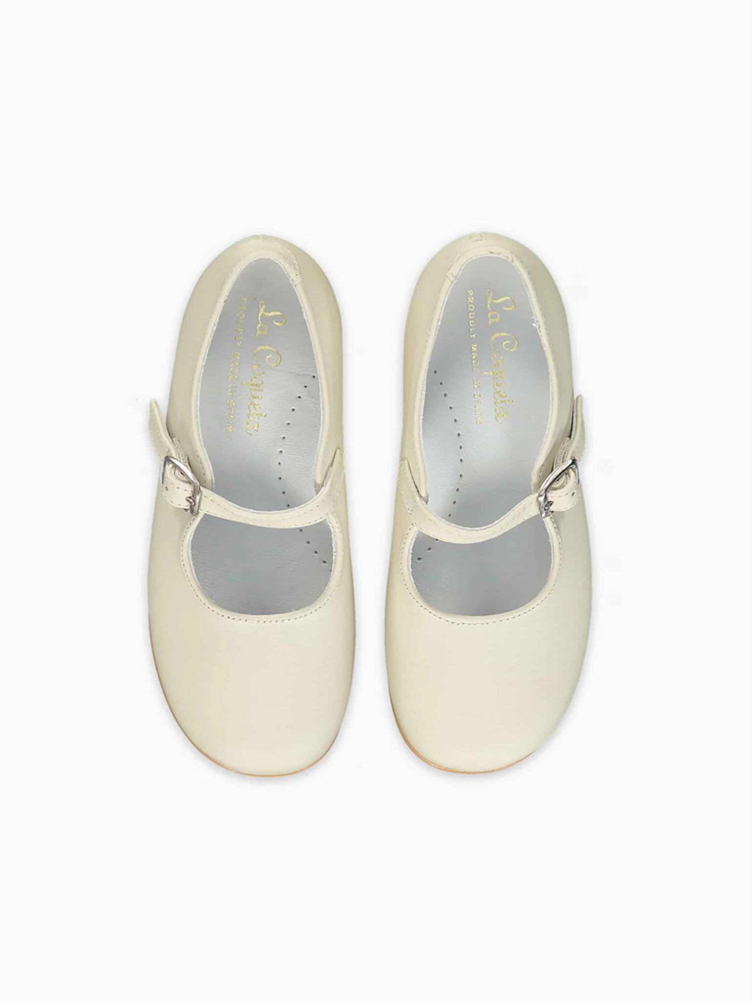 Ivory Leather Girl Mary Jane Shoes La Coqueta Kids UK