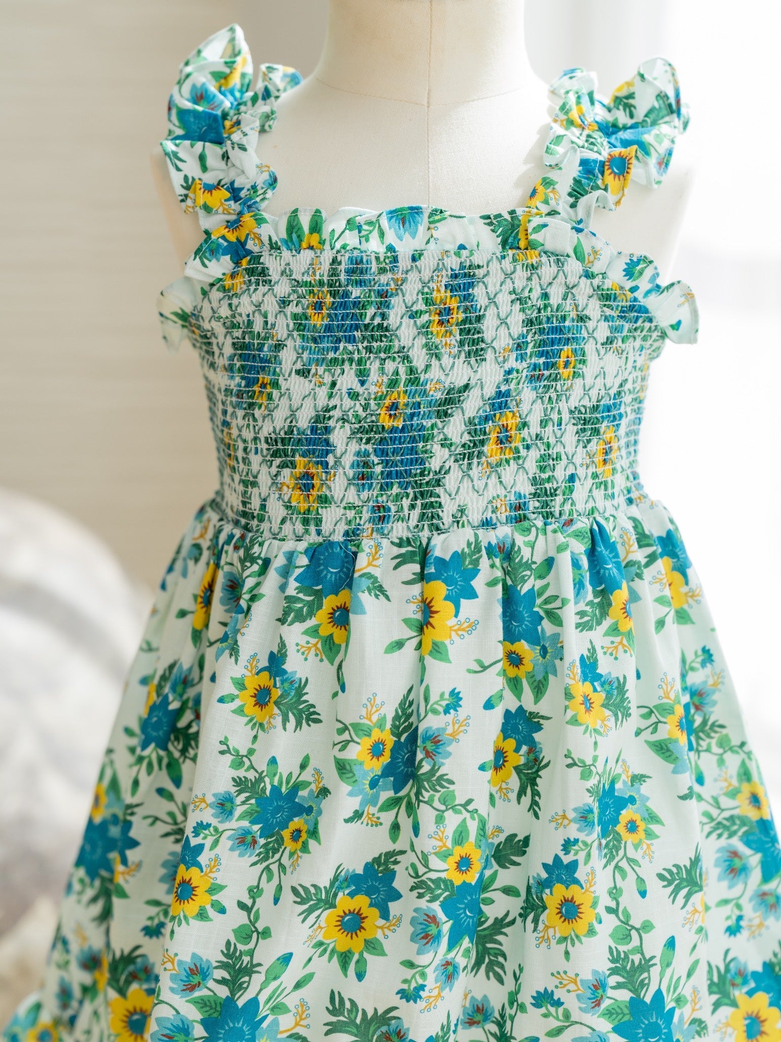 Green Floral Georgia Girl Hand-Smocked Dress