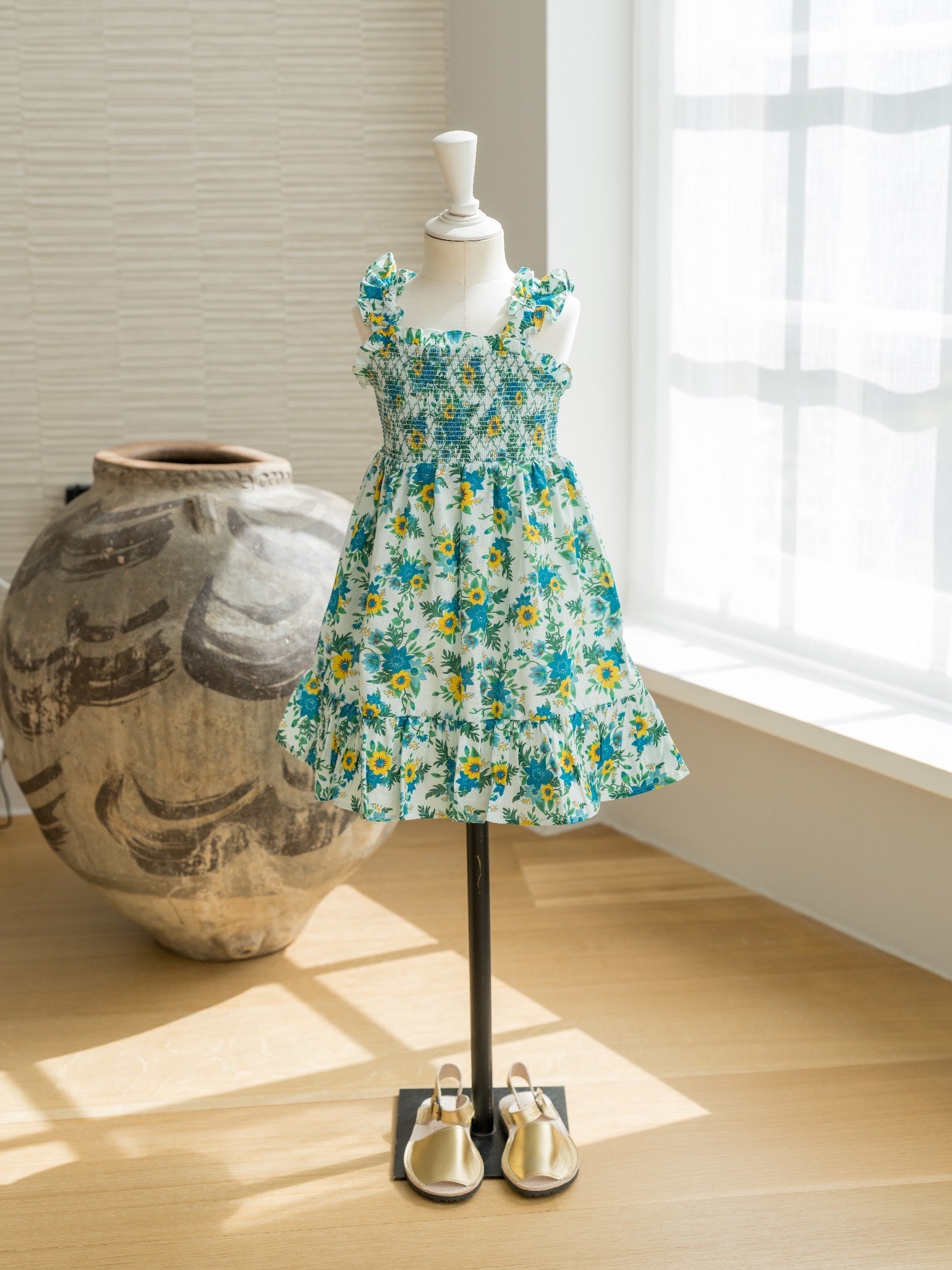 Green Floral Georgia Girl Hand-Smocked Dress