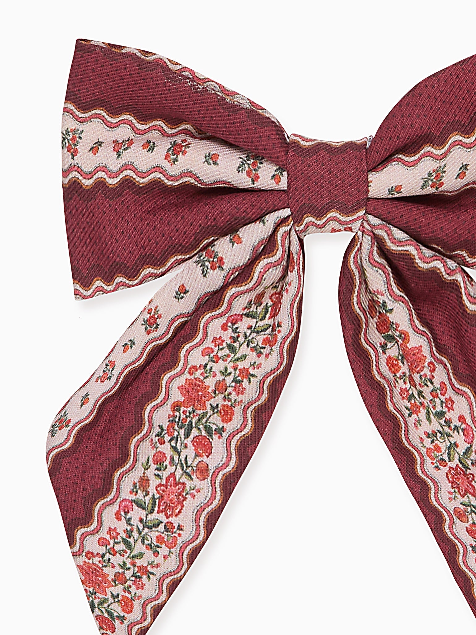 Burgundy Floral Stripe Girl Large Bow Clip