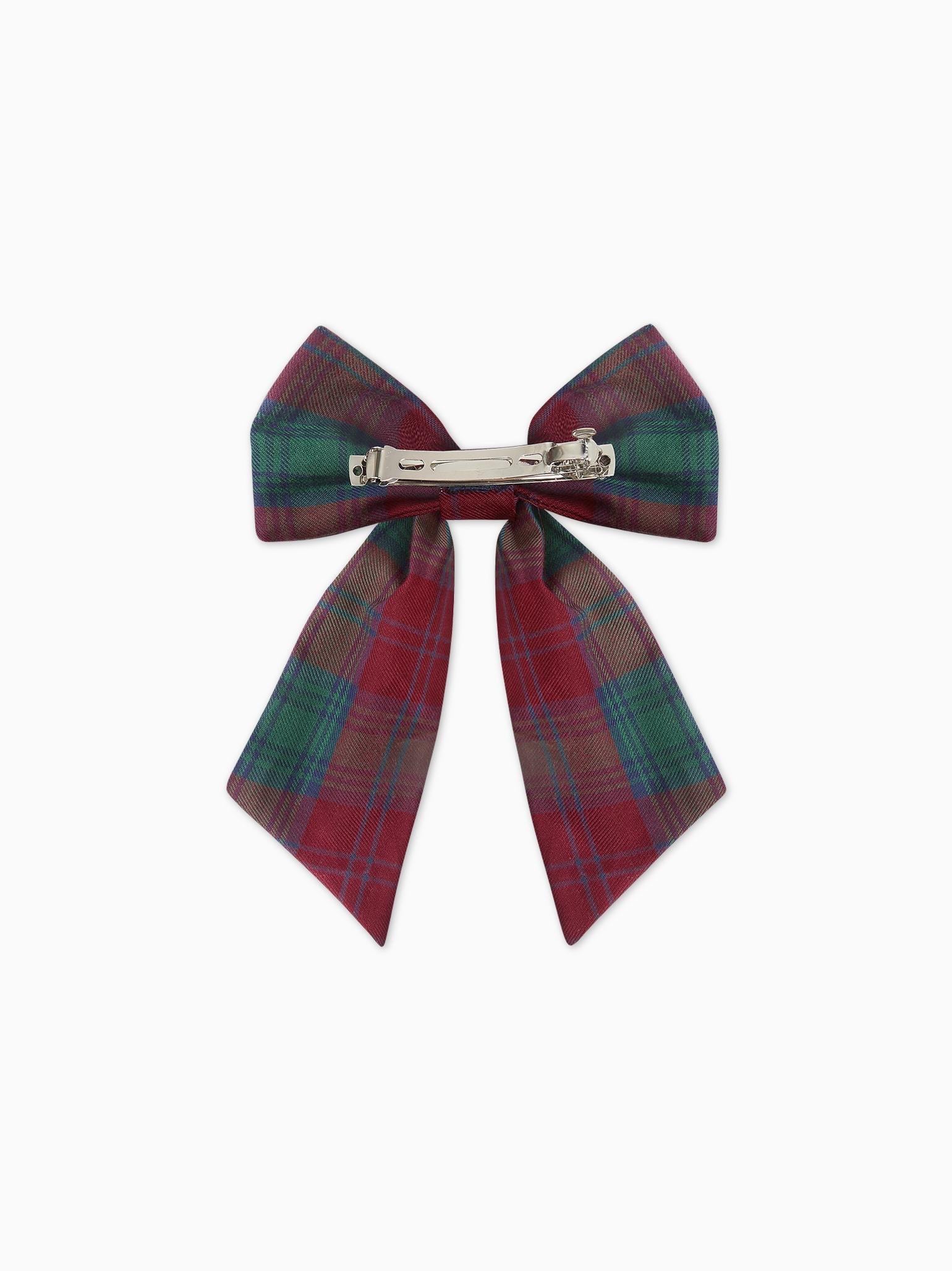 Green Tartan Girl Large Long Bow Clip