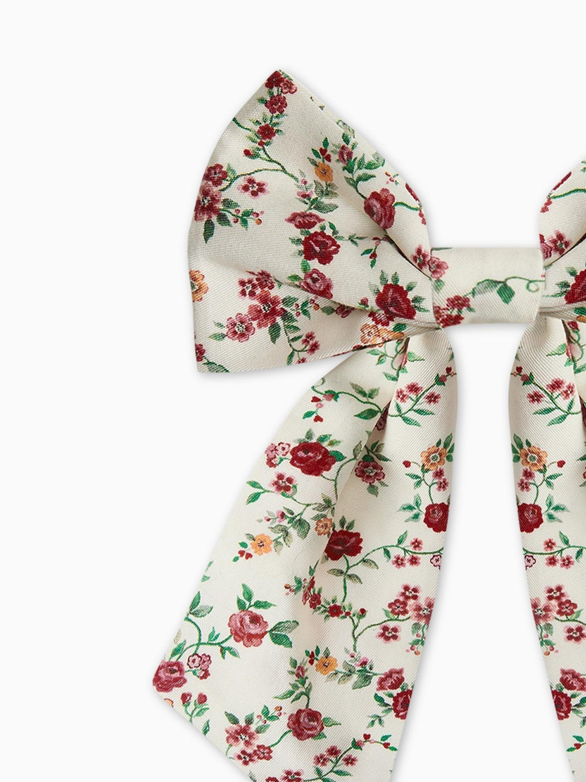 Ivory Floral Girl Large Long Bow Clip