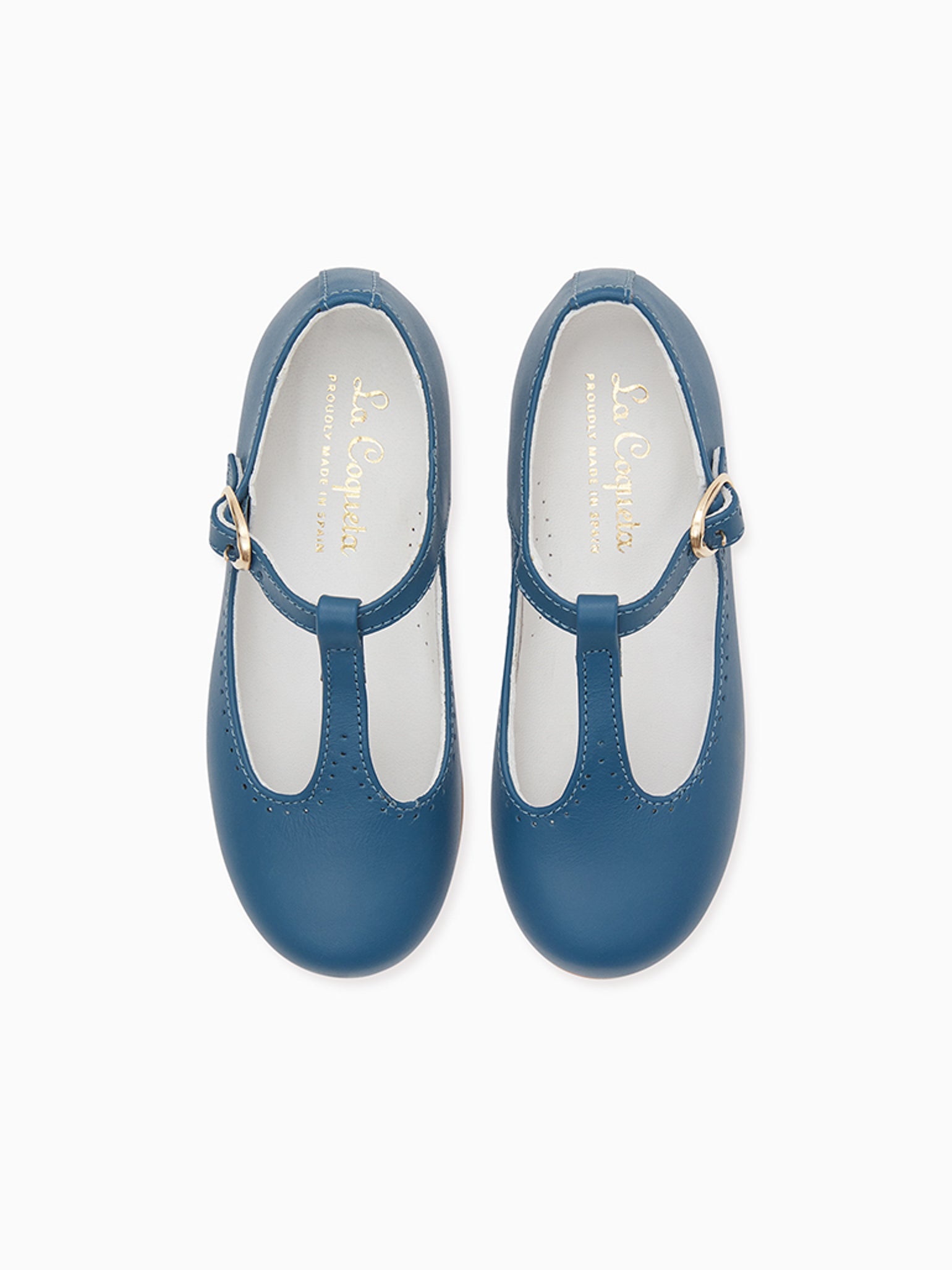 Cobalt Leather Girl T-Bar Shoes La Coqueta Kids UK