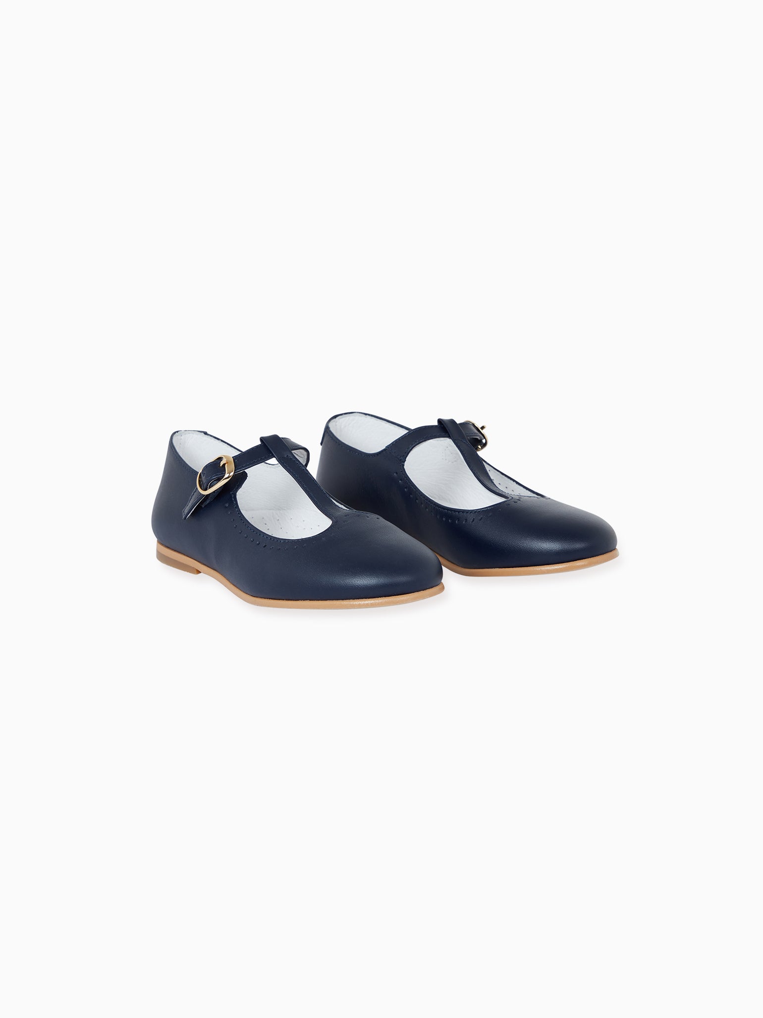 Navy Leather Girl T-Bar Shoes