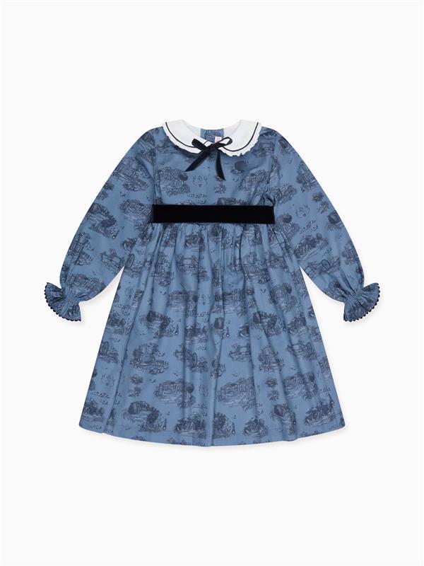 Blue Toile De Jouy Helena Girl Dress