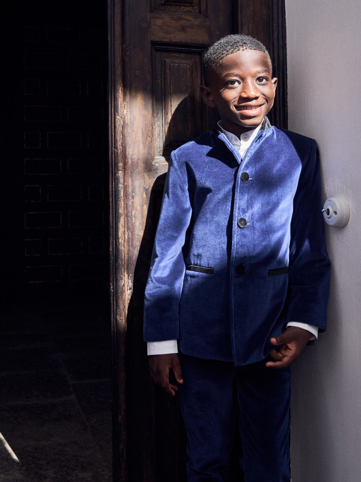 Navy Hugo Velvet Boy Jacket