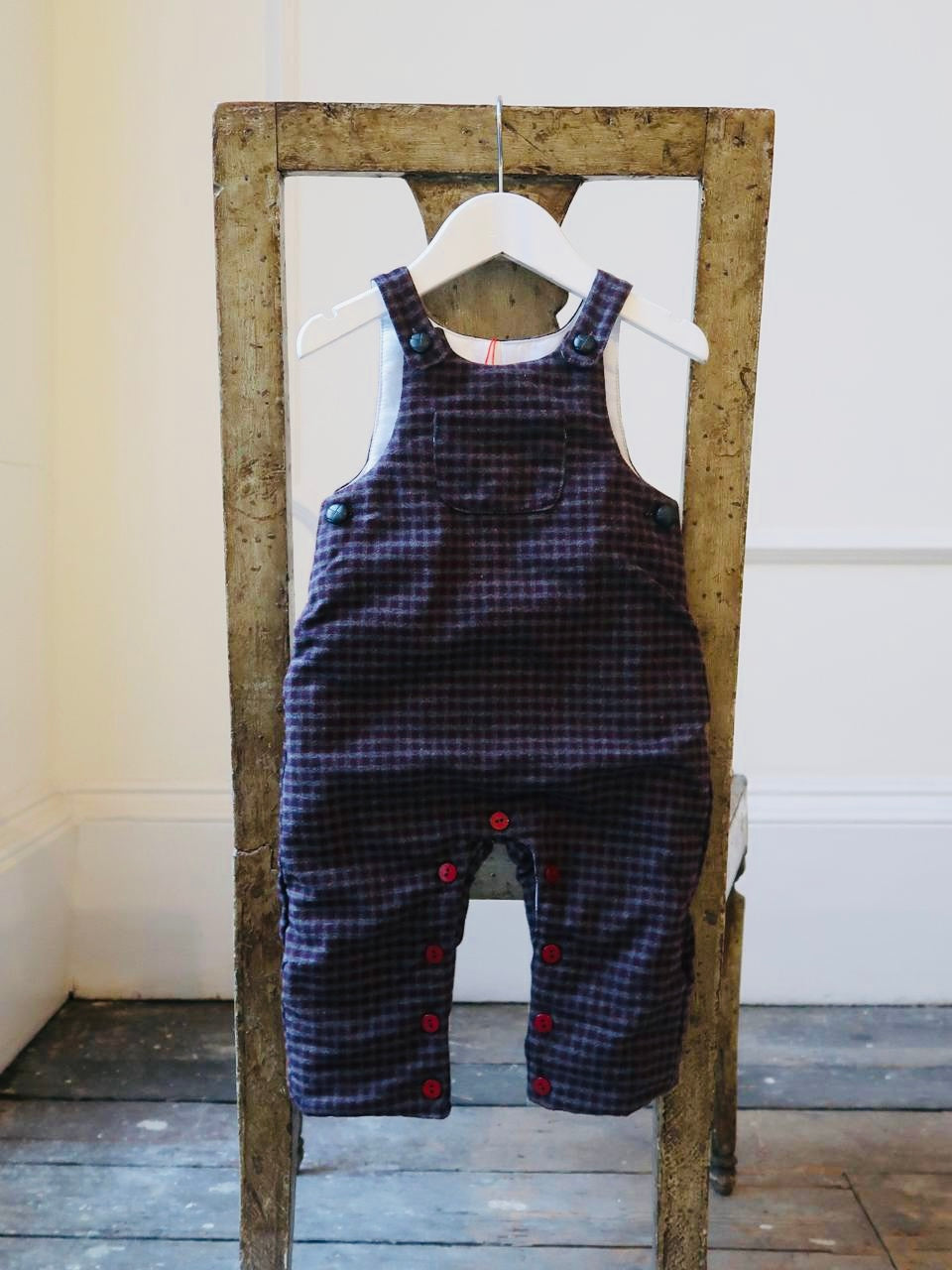 Burgundy Check Coroza Baby Dungarees