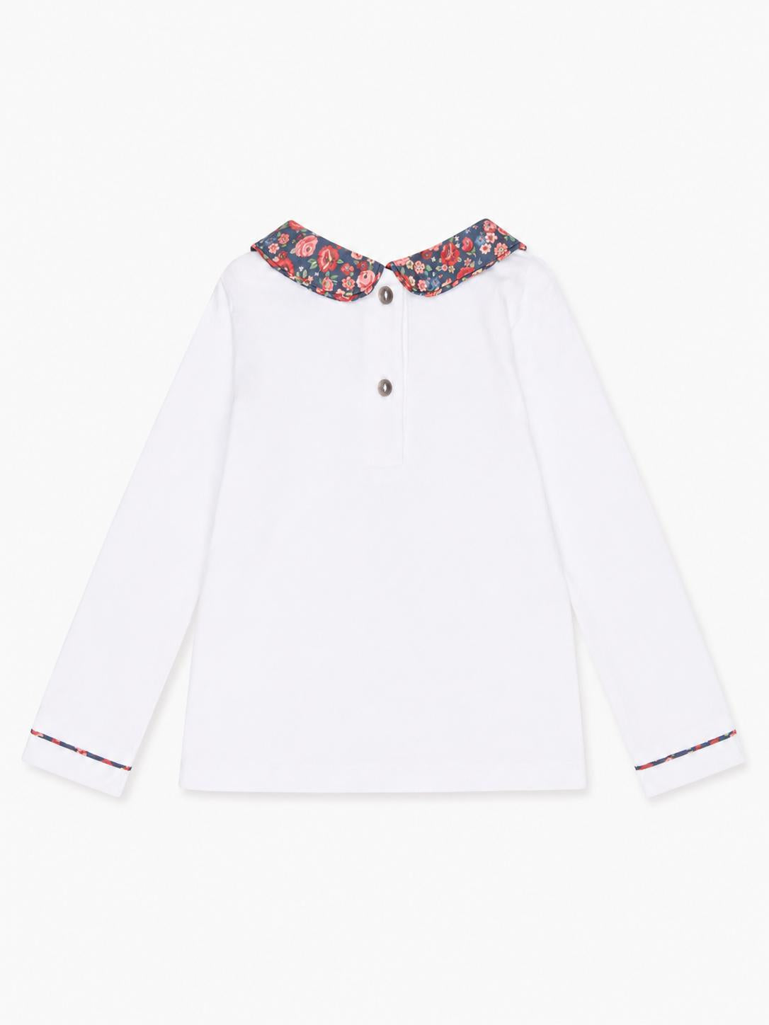 White & Navy Floral Iziar Long Sleeve Girl Top