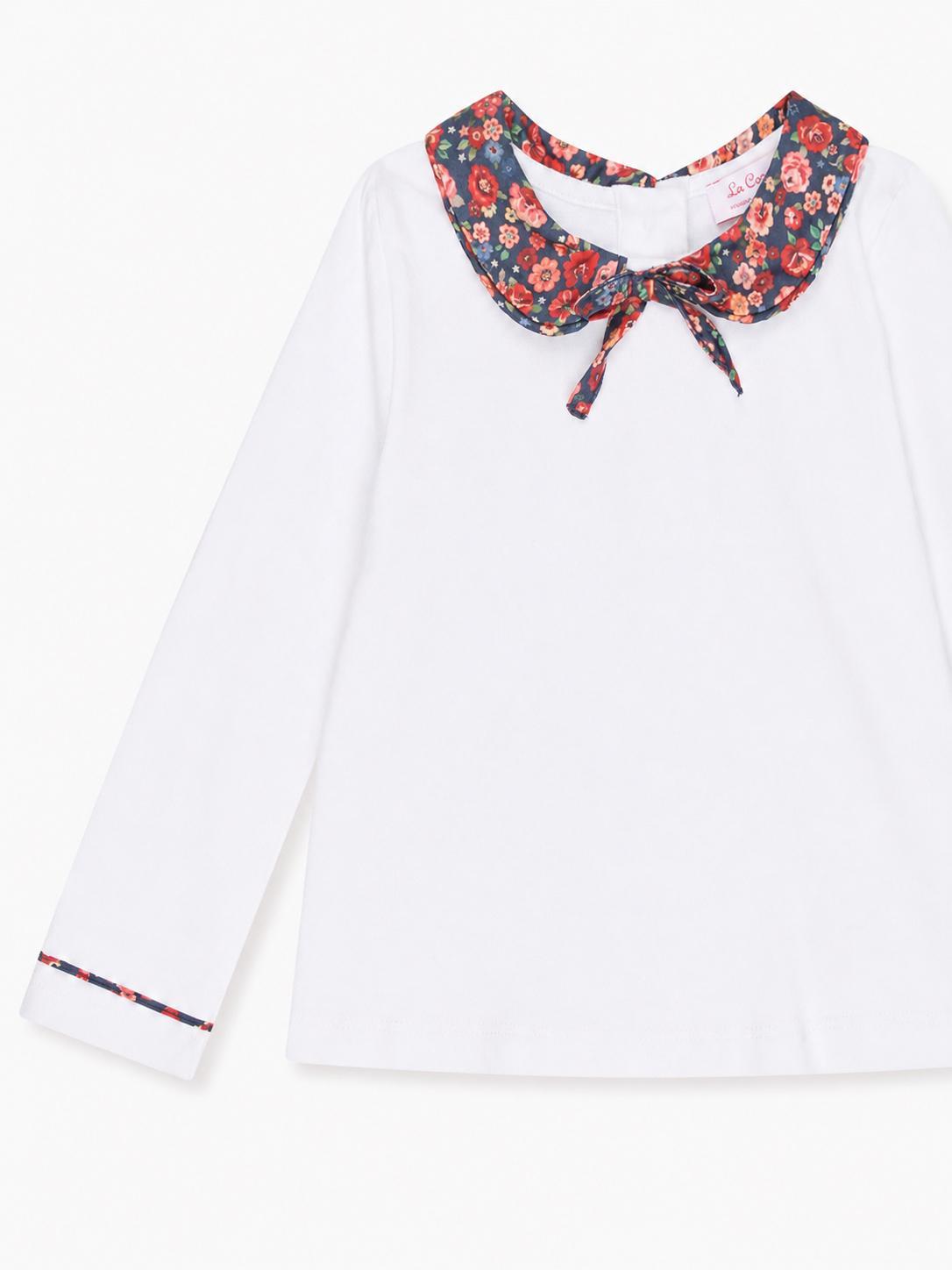 White & Navy Floral Iziar Long Sleeve Girl Top