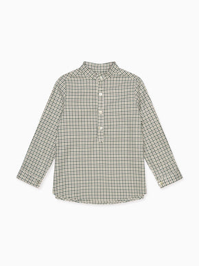 Green Check Jazmin Cotton Long Sleeve Boy Shirt