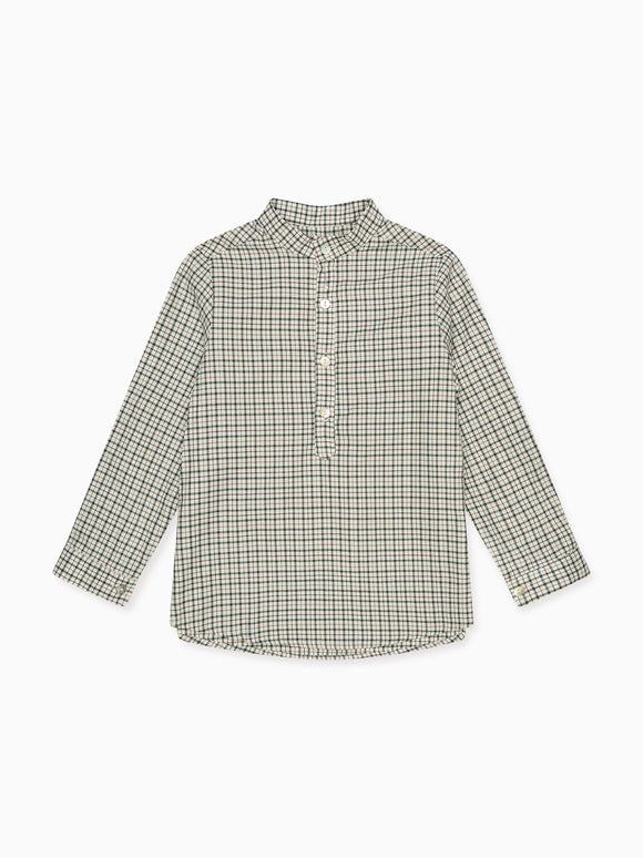 Green Check Jazmin Cotton Long Sleeve Boy Shirt