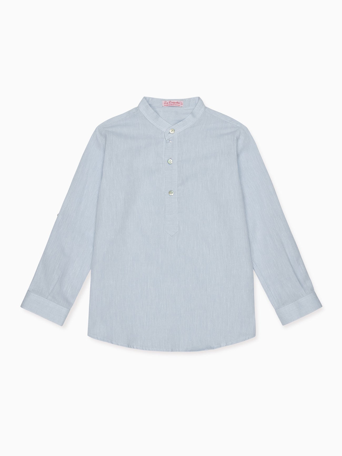 Dusty Blue Jazmin Linen Mix Long Sleeve Boy Shirt