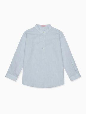 Dusty Blue Jazmin Linen Mix Long Sleeve Boy Shirt