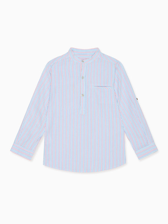 Coral Stripe Mateo Long Sleeve Boy Shirt