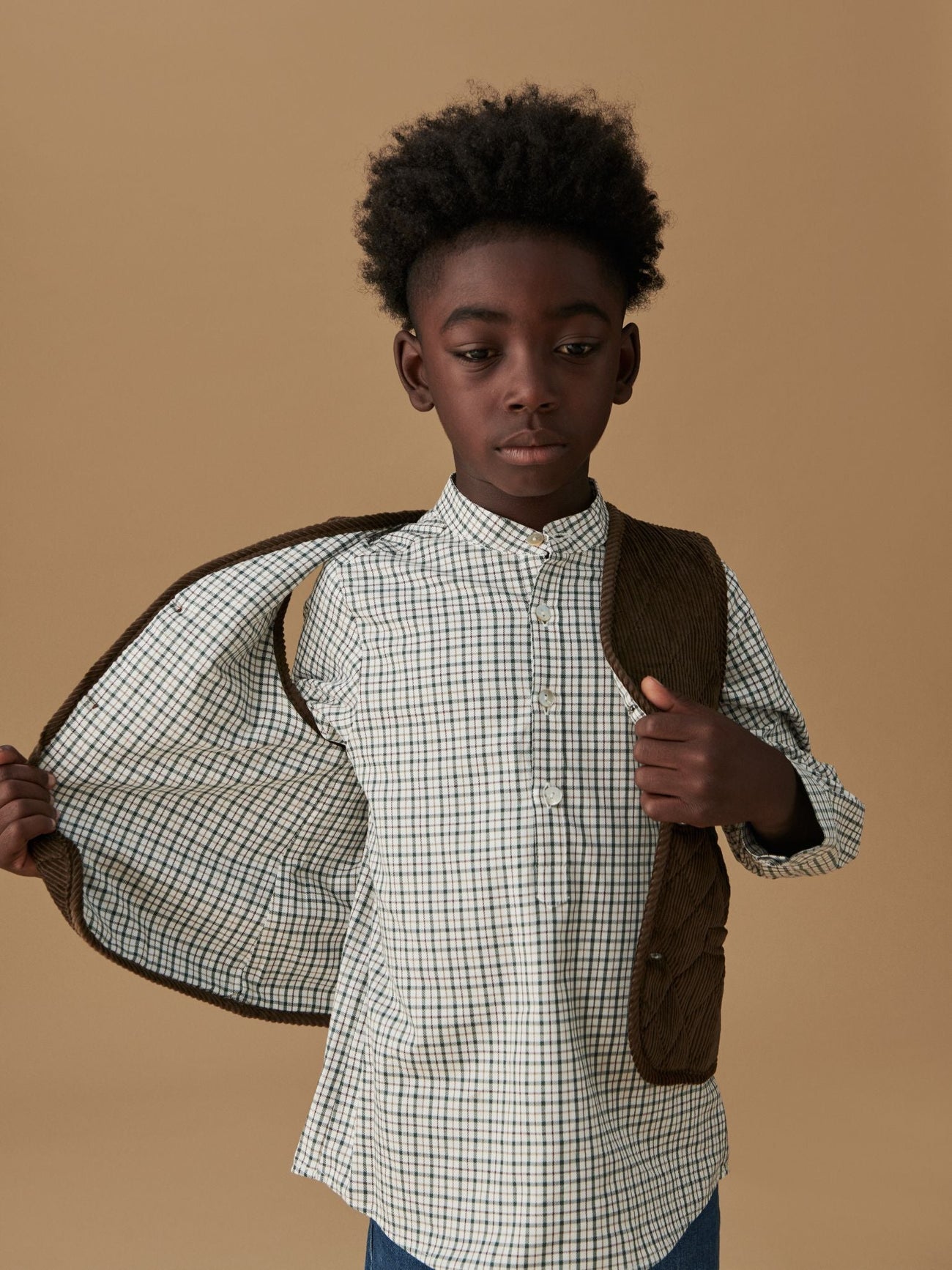 Green Check Jazmin Cotton Long Sleeve Boy Shirt