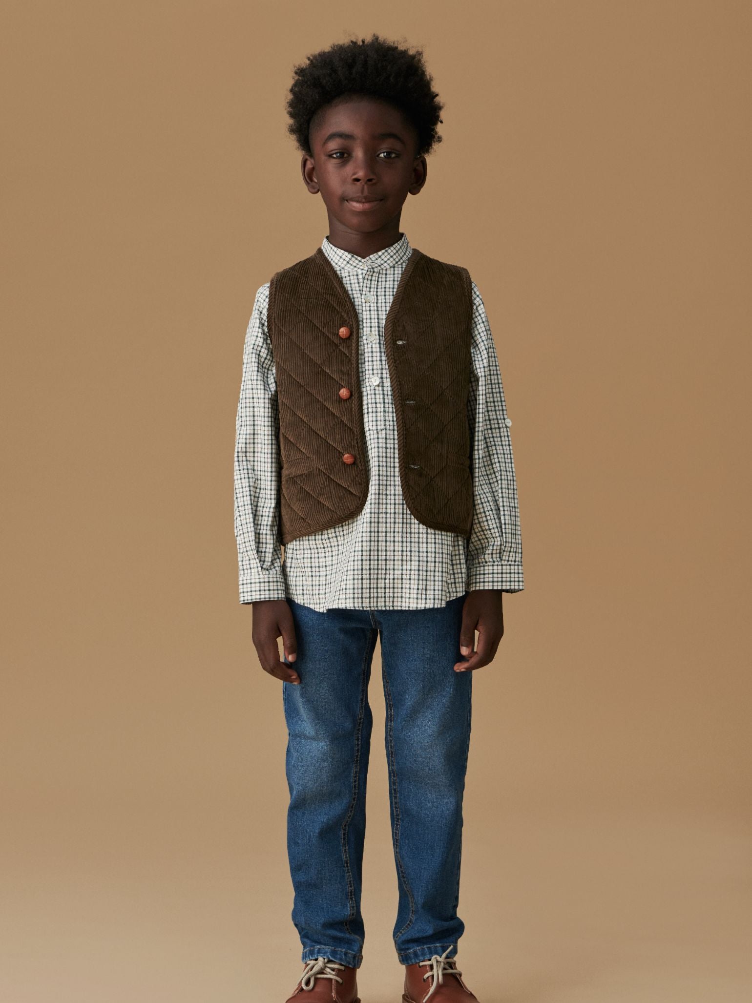 Green Check Jazmin Cotton Long Sleeve Boy Shirt