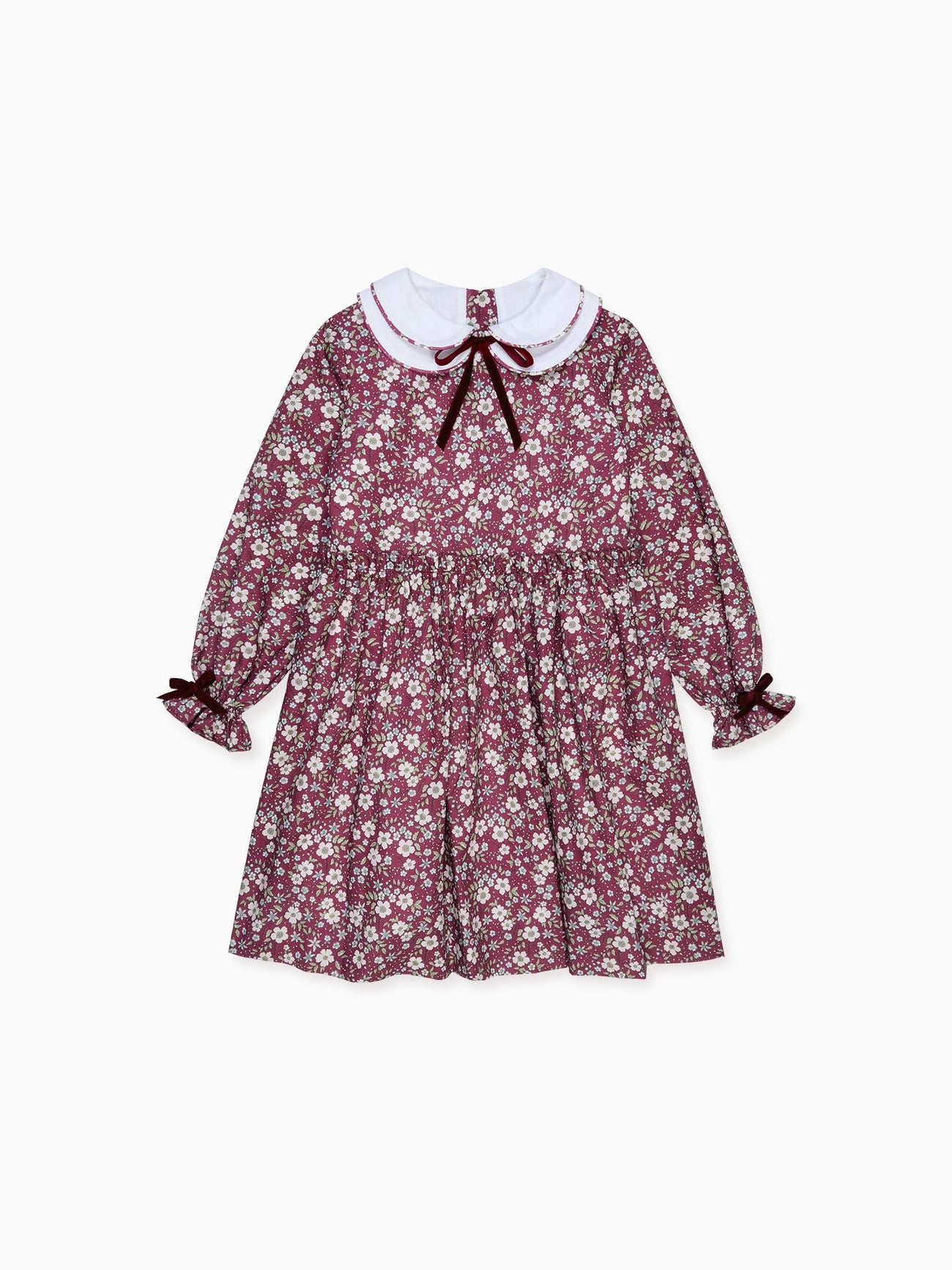 Burgundy Floral Leana Girl Dress
