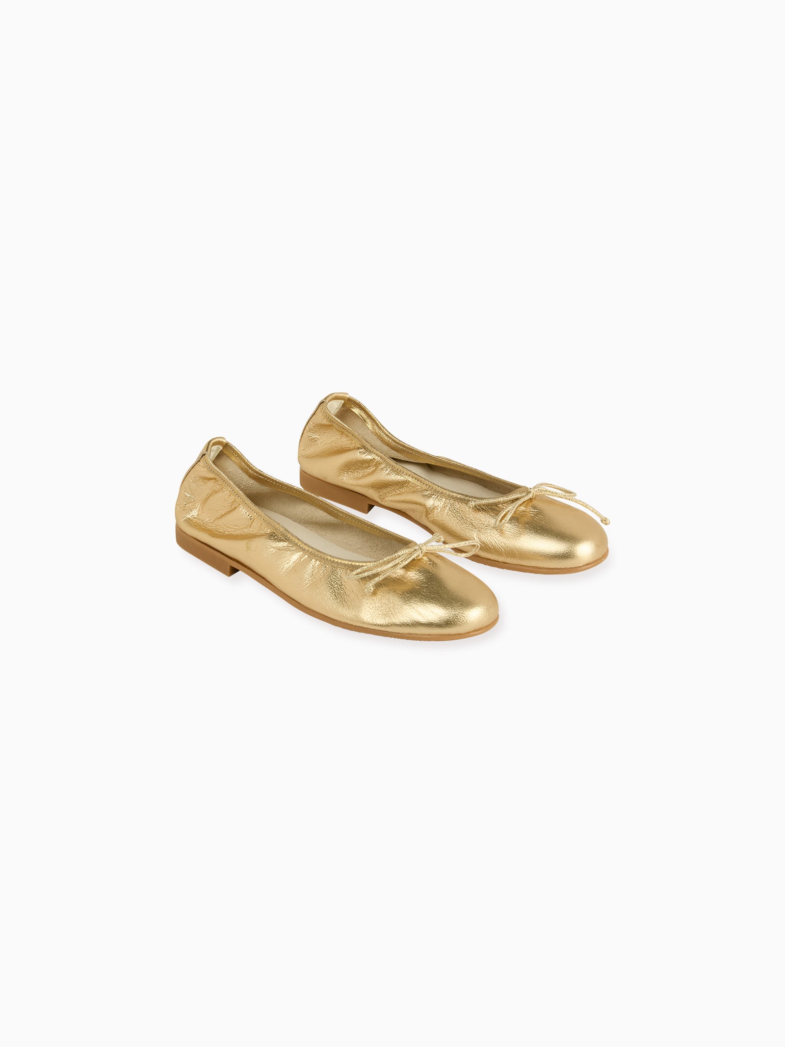 Gold Leather Girl Bow Ballerina Shoes