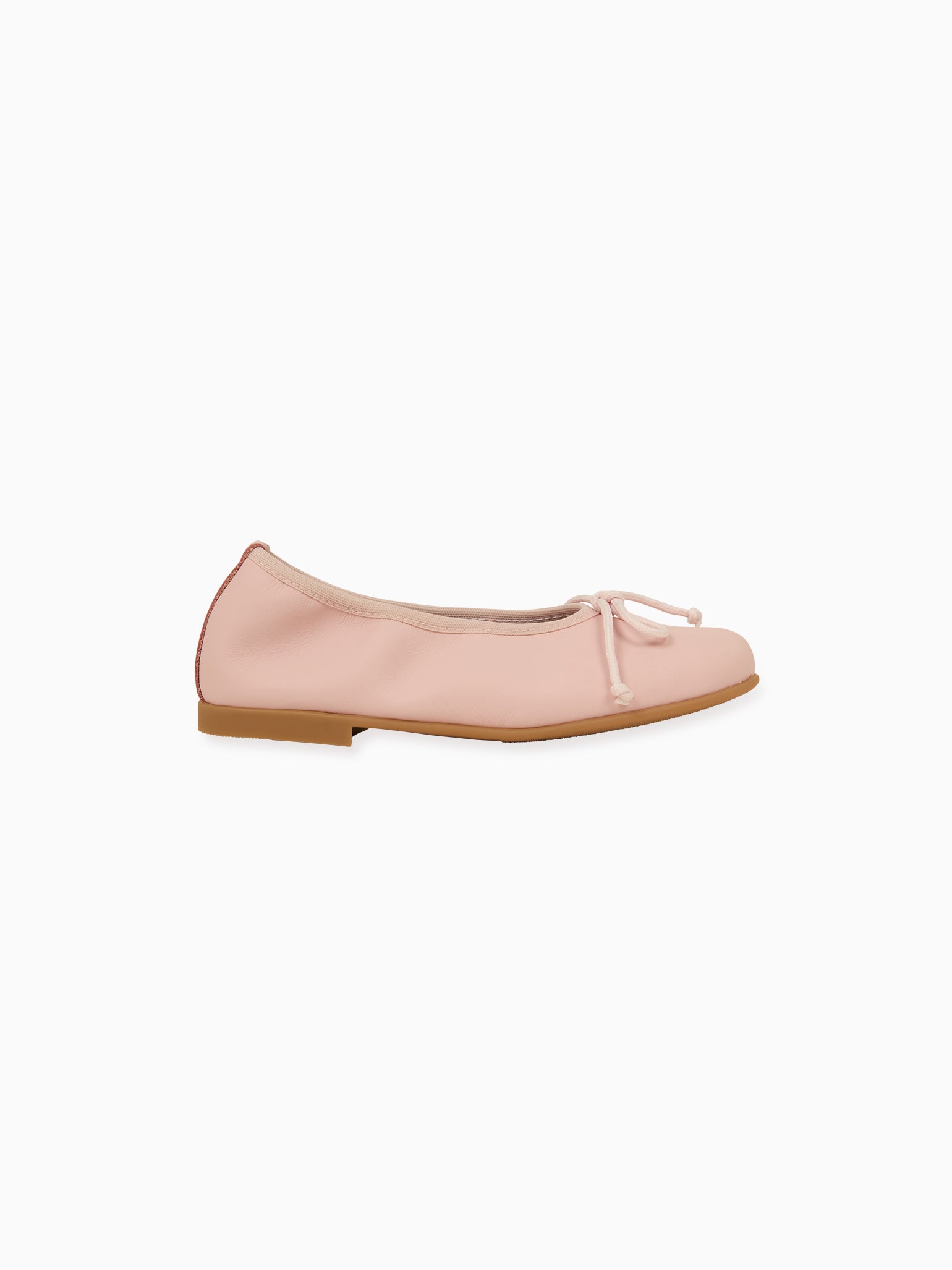 Pale Pink Leather Girl Bow Ballerina Shoes