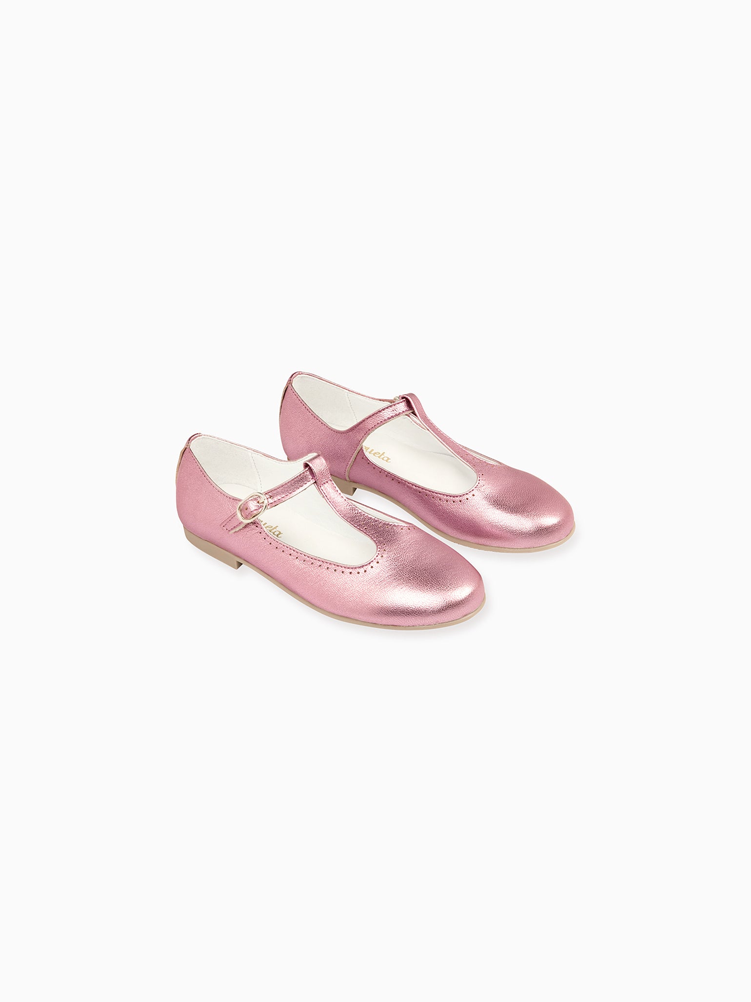 Metallic Pink Leather Girl T-Bar Shoes